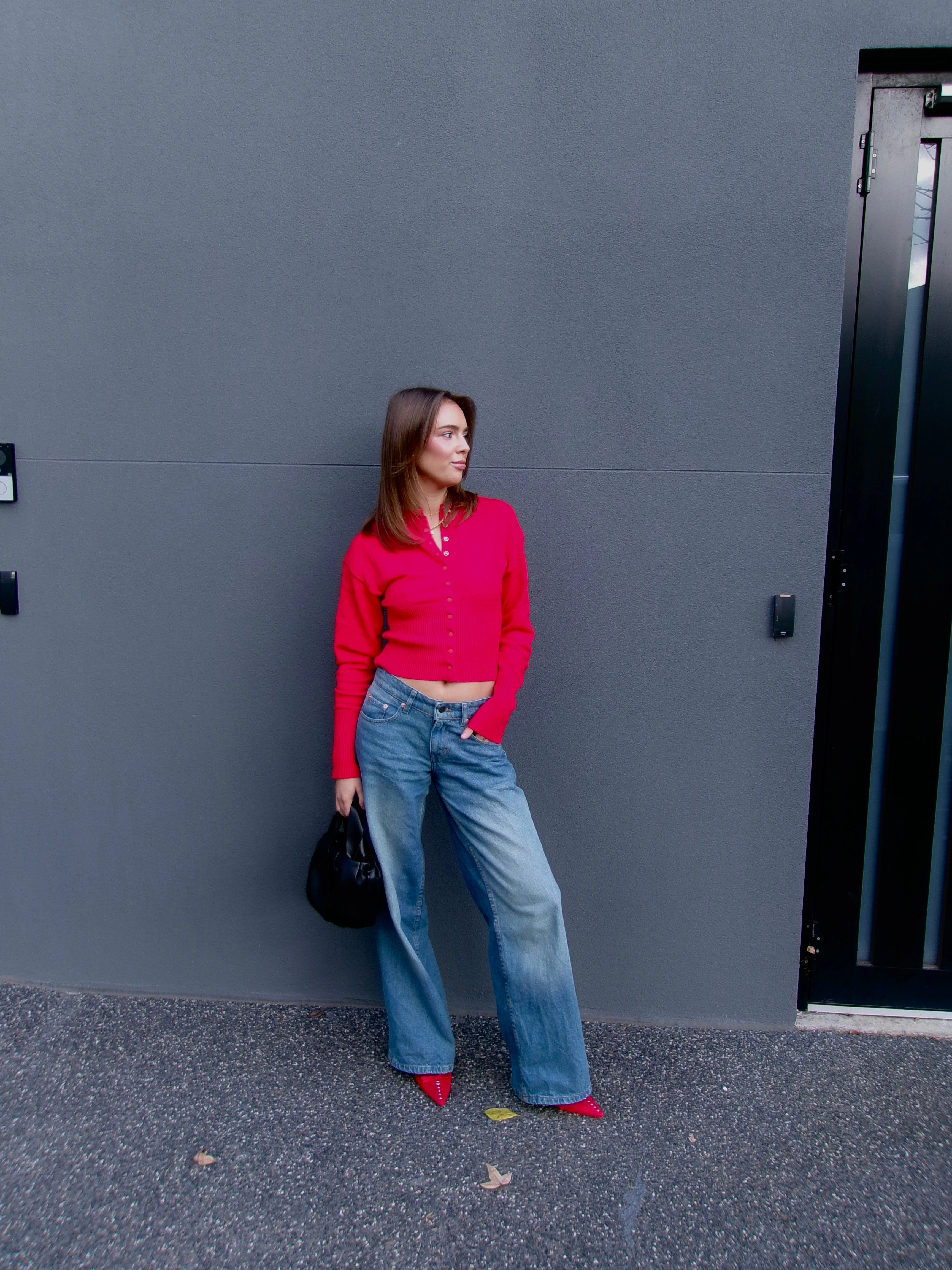 High Heels And Jeans Outfit Ziggy Point Toe Kitten Heels - Red Micro