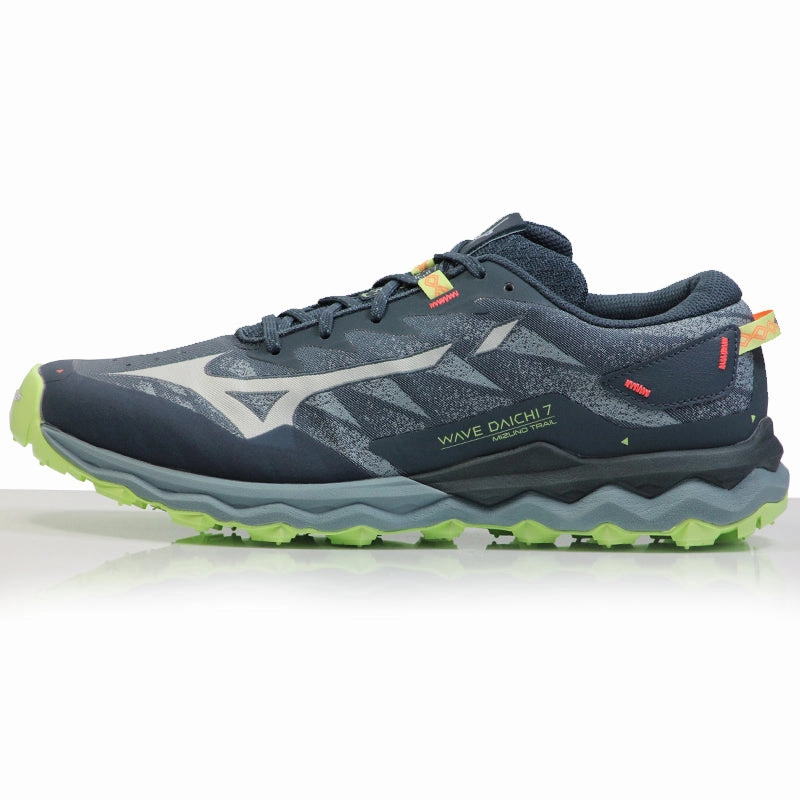 Running In Walking Shoes Mizuno Wave Daichi 7 Men's Trail Shoe - Orion Blue/Misty Blue/Neo Lime