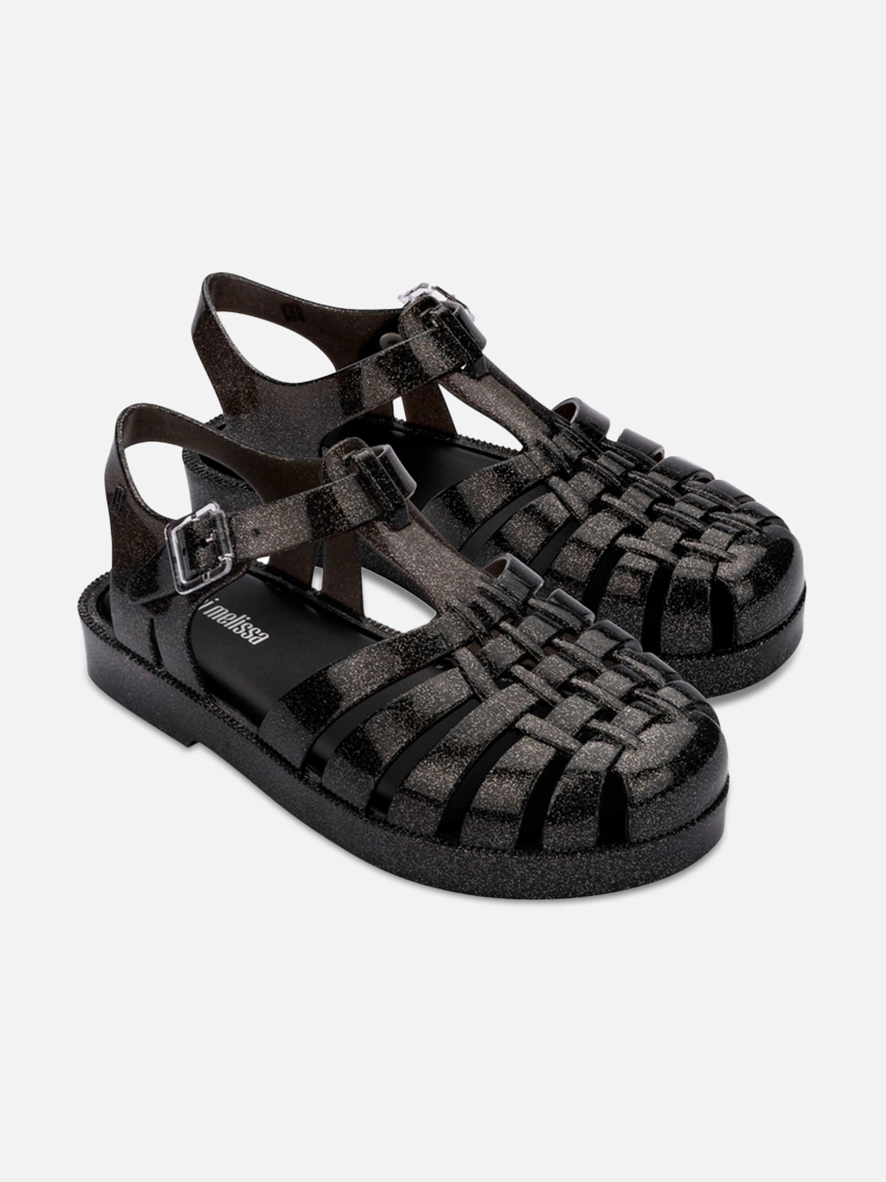 Mini Melissa Girls Possession Shiny Sandals in Black Givenchy Sandals
