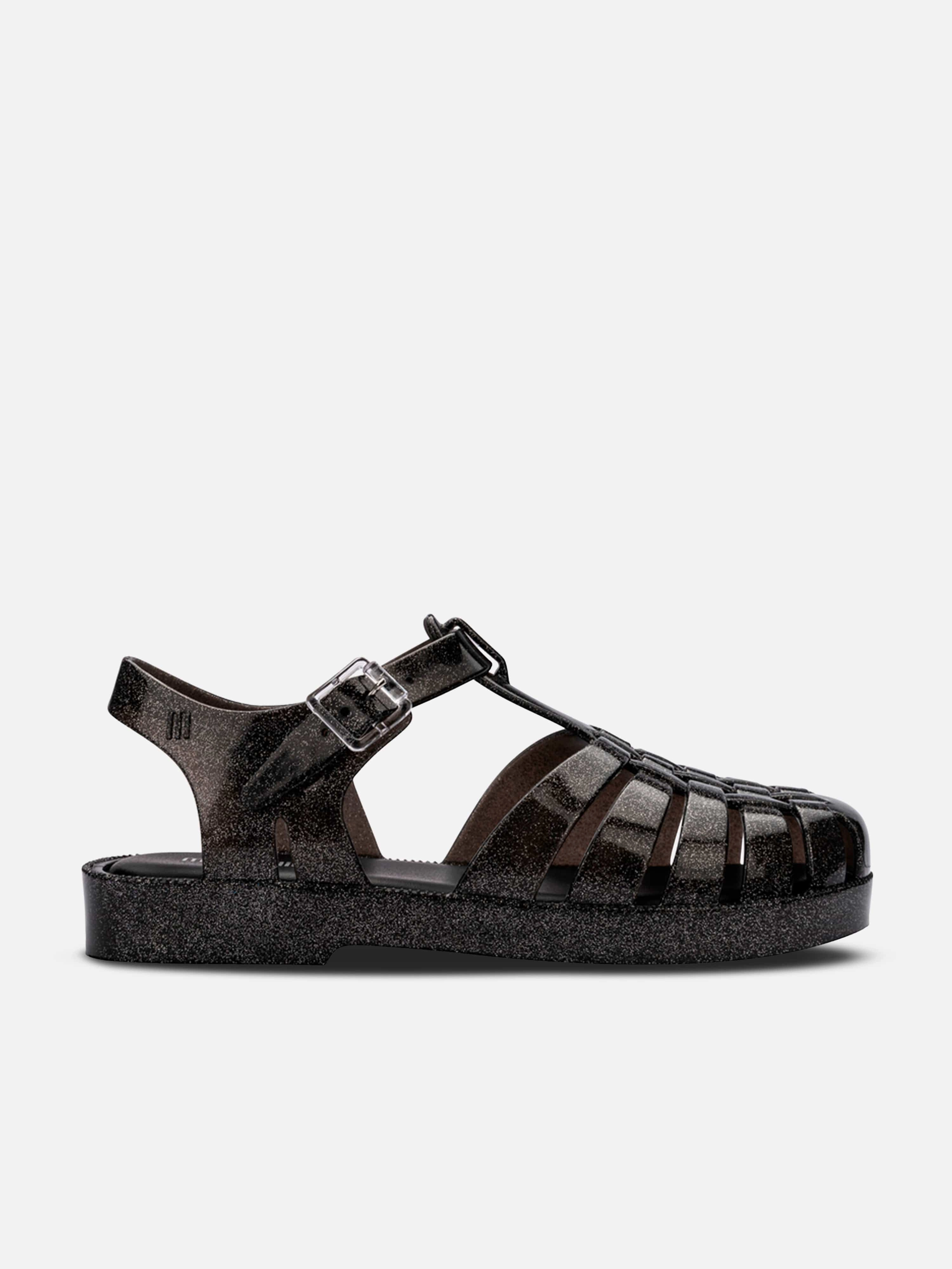 Mini Melissa Girls Possession Shiny Sandals in Black Sale On Reef Sandals