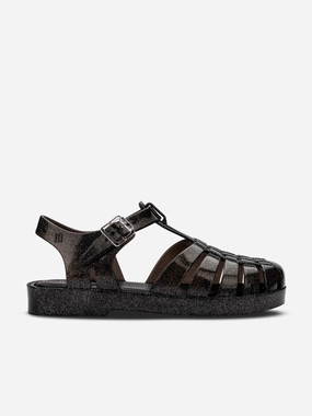 Mini Melissa Girls Possession Shiny Sandals in Black Walking Sandals Comfort