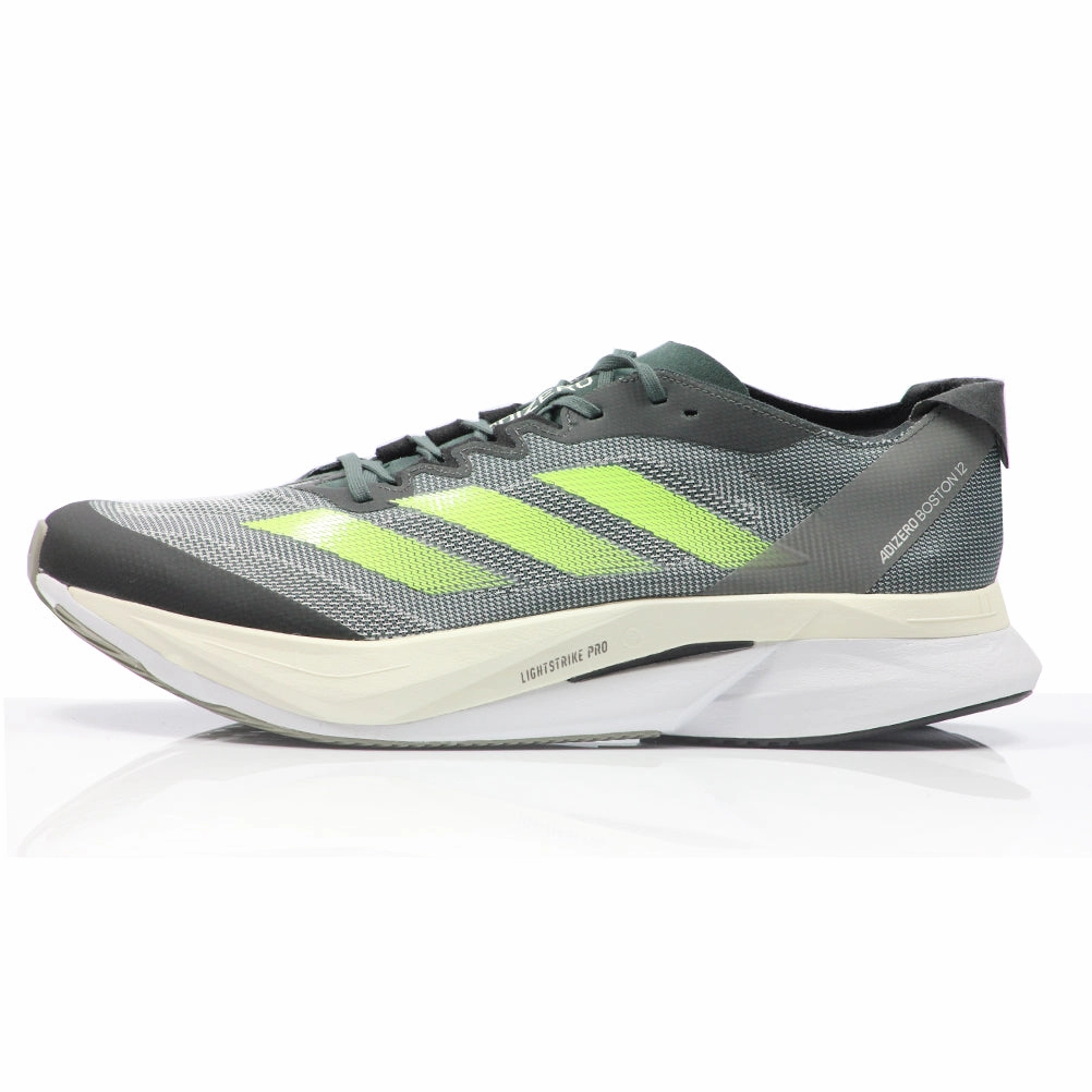 adidas Adizero Boston 12 Men's Running Shoe - Legend Ivy/Lucid Lemon/Silver Pebble Good Running Shoes For Guys