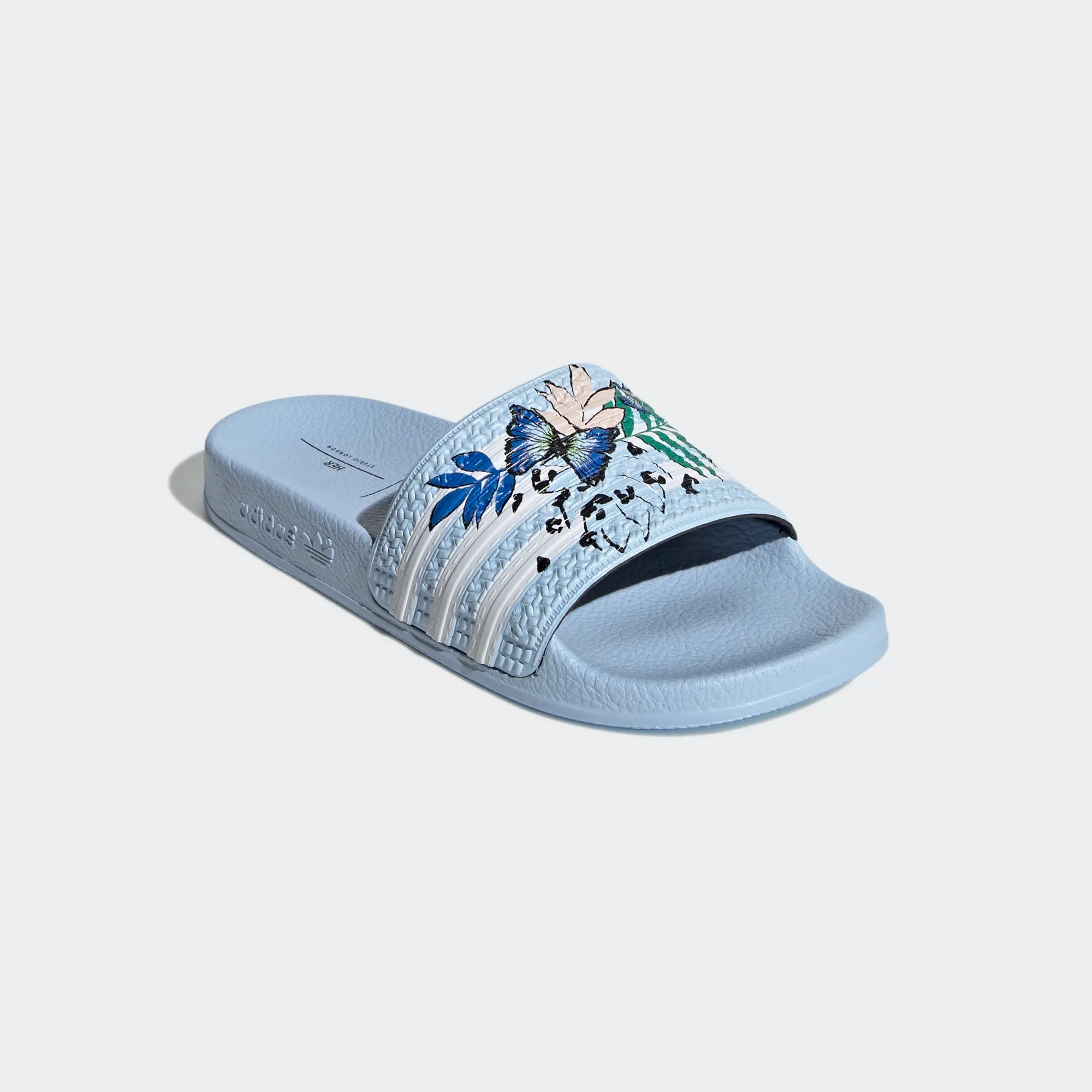 Adidas Kid's Adilette Slides - Clear Sky / Cloud White Pom Pom Slippers