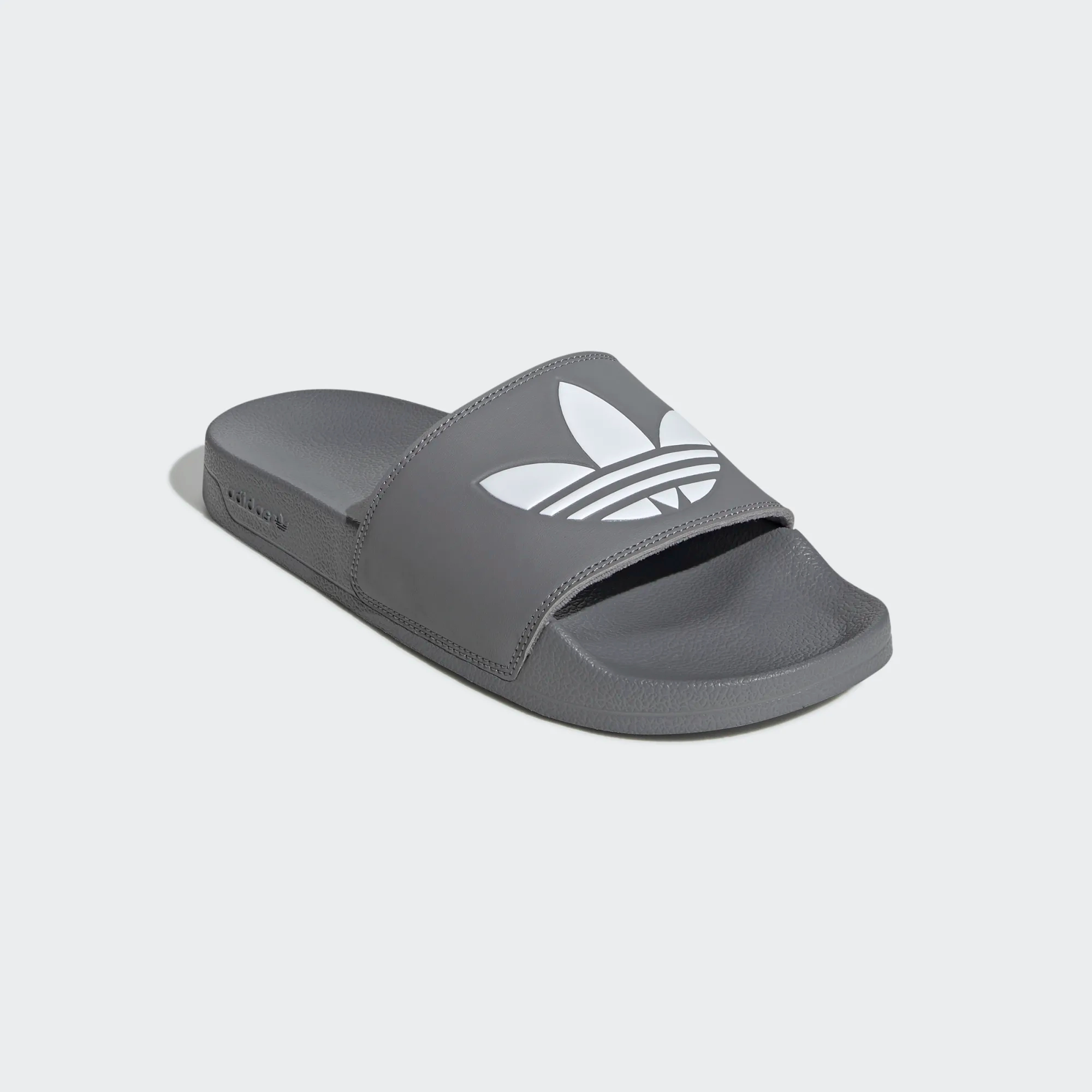 Adidas Men's Adilette Lite Slides - Grey Three / Cloud White Leather And Wool Slippers