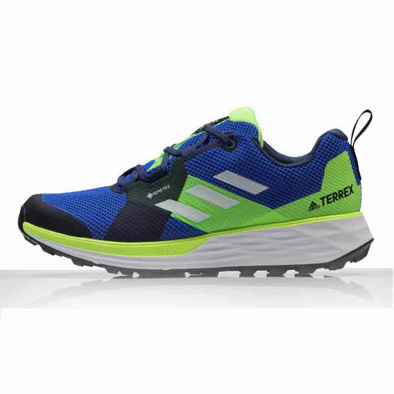 adidas Terrex Two GTX Men's Trail Shoe - Glow Blue/ Cloud White/Signal Green Best Running Shoe Plantar Fasciitis
