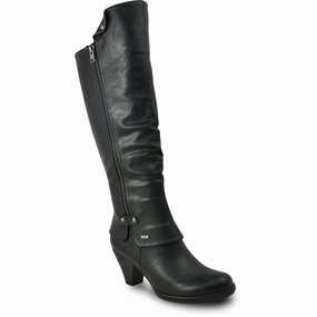 Leather Ruched Knee High Boots VANGELO Women Boot SD7408 Knee High Dress Boot Black