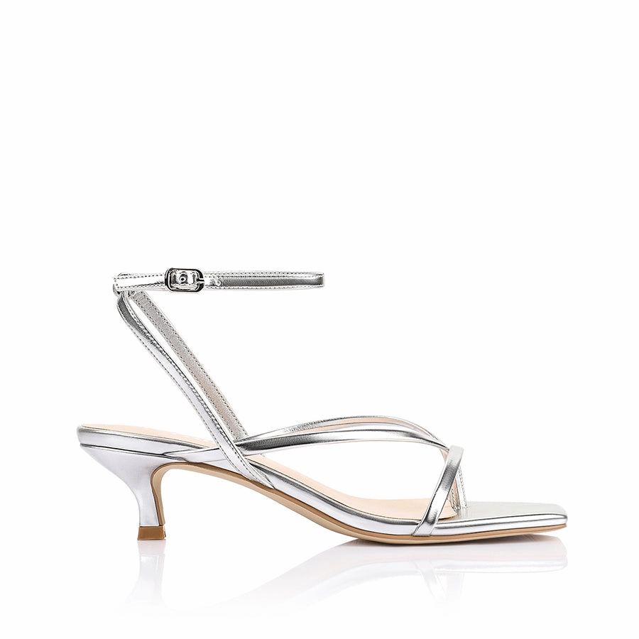 Maeve Kitten Heel Sandals - Silver Stripper High Heels
