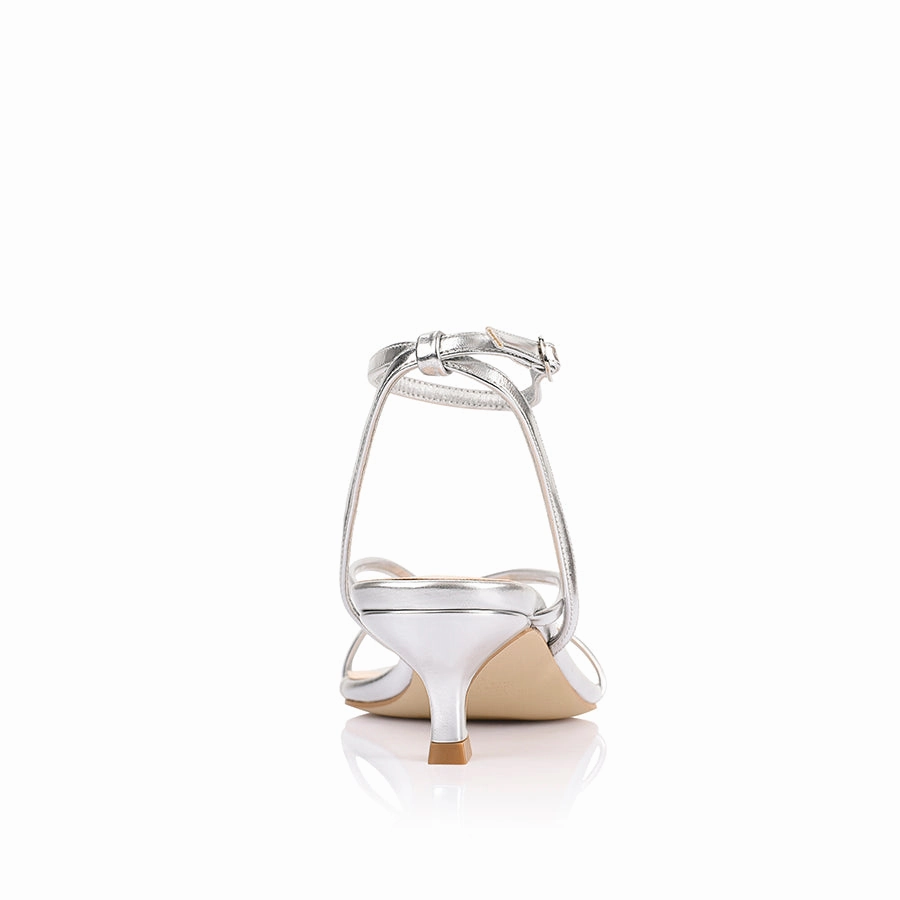Maeve Kitten Heel Sandals - Silver High Heels Originally