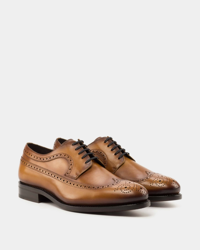 Lace Up Athletic Shoes Alex Cognac Calf Wingtip Derby - 675