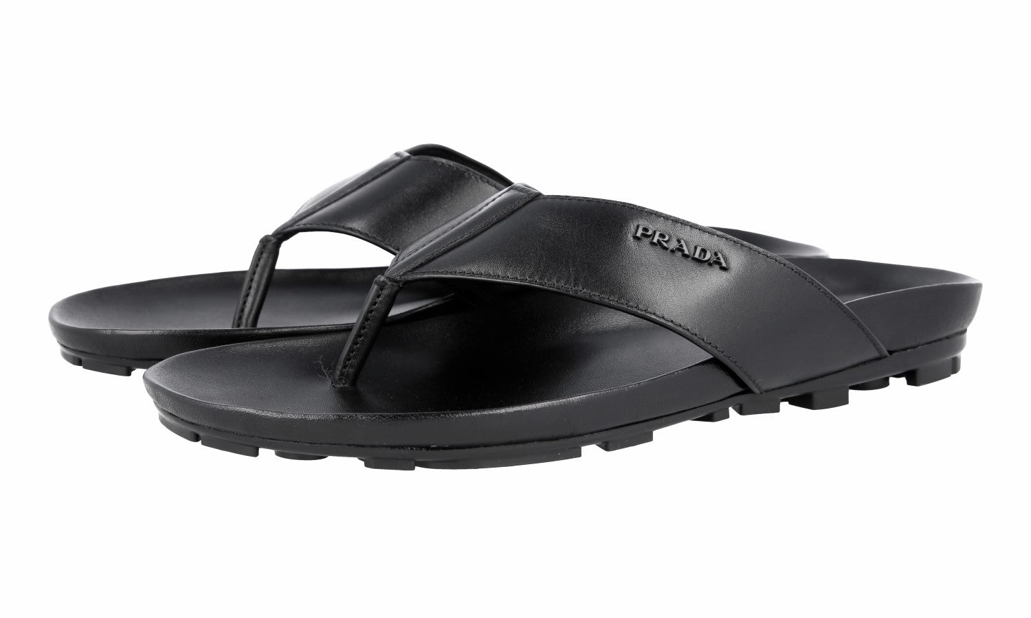 Prada Men's Black Leather Sandals 4Y2208 T Strap Sandals