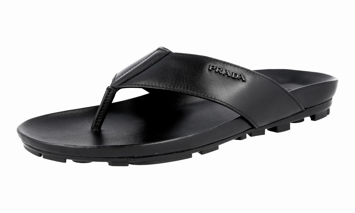 Prada Men's Black Leather Sandals 4Y2208 Pearl Heel Sandals
