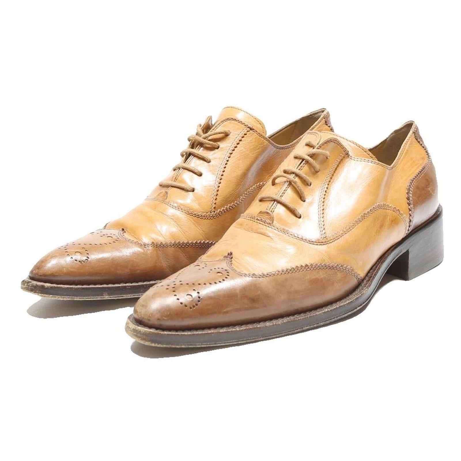 ALTO GRADIMENTO Womens Leather Brogue Shoes Beige Brown UK 4 Classic Lace-Up Grenson Stanley Brogues