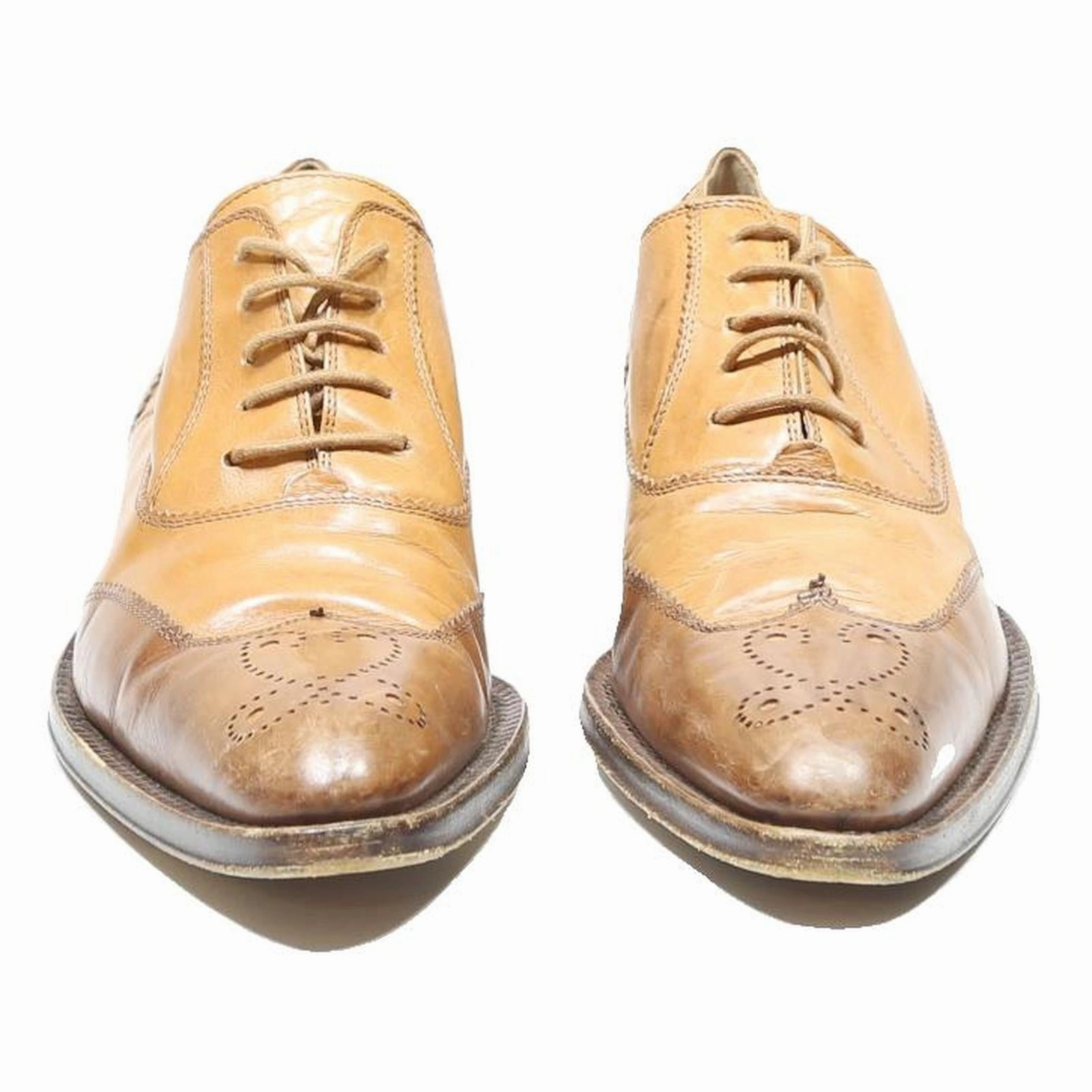 Ladies Heeled Brogues ALTO GRADIMENTO Womens Leather Brogue Shoes Beige Brown UK 4 Classic Lace-Up