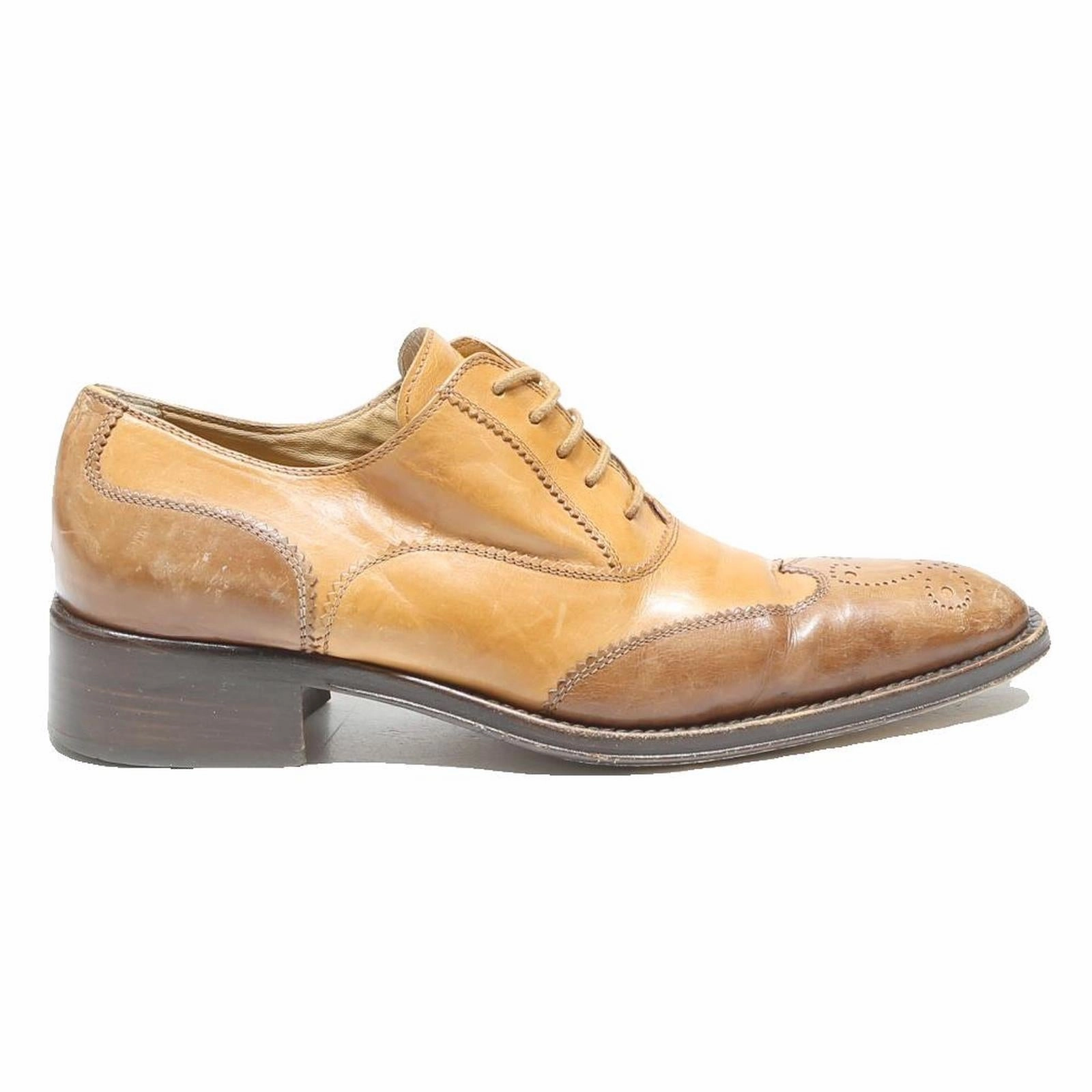 Chunky Lace Up Brogues ALTO GRADIMENTO Womens Leather Brogue Shoes Beige Brown UK 4 Classic Lace-Up