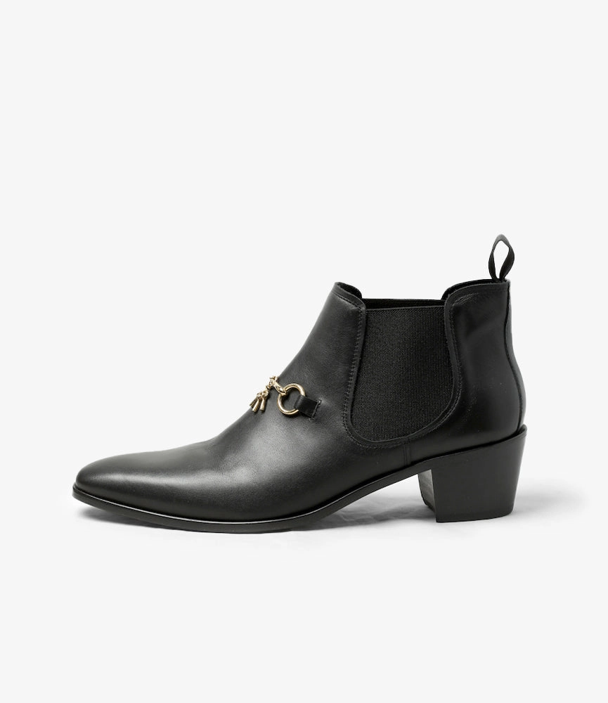 Chelsea Boots And Skirt Tassel Bit Heeled Chelsea Boot  Black Leather