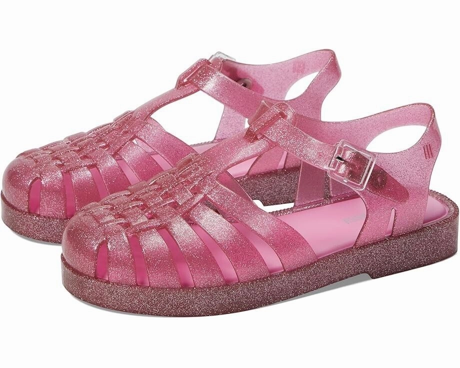 Mini Melissa Possession Shiny Sandals Kids US 2 Glitter Pink Cutout Ankle KHD158 Sandals Royal Caribbean