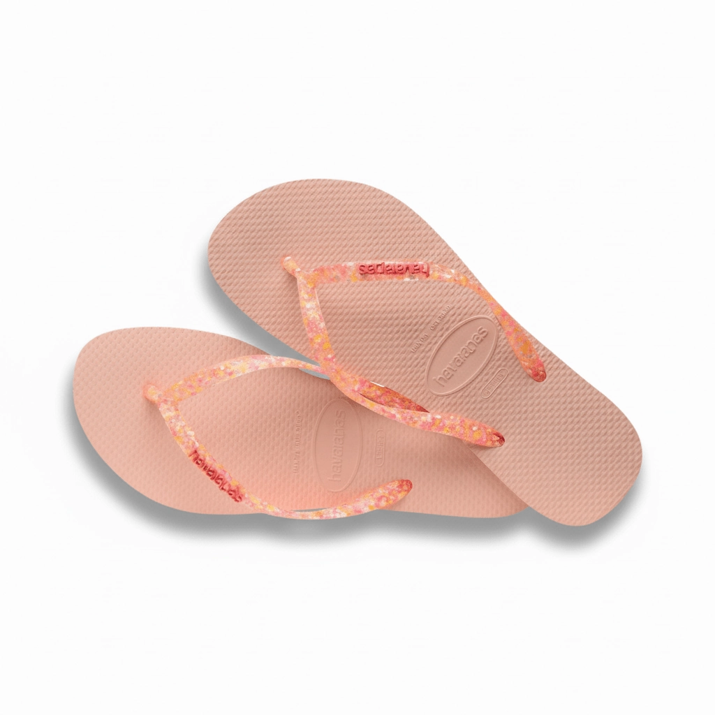 Shock Absorbing Flip Flops Havaianas Girl's Slim Glitter iridescent Pink (Sizes 3536-3738)
