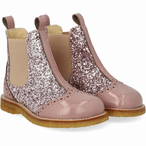 Rushton Brogue Boot Angulus Faded Rose/Blossom Glitter/Rose Chelsea Glitter Boot with Brogues Detail