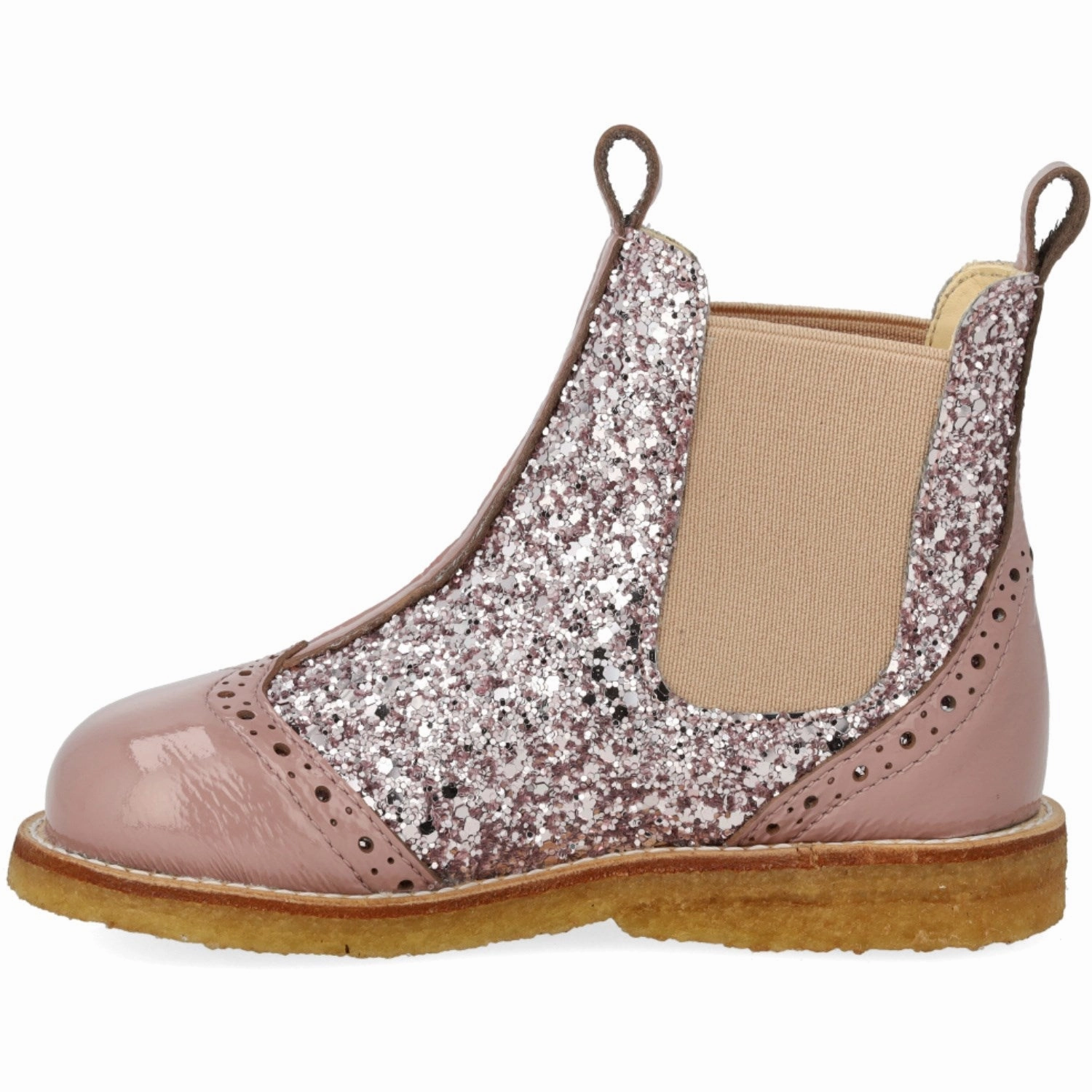 3989 Bex Smooth Leather Brogue Angulus Faded Rose/Blossom Glitter/Rose Chelsea Glitter Boot with Brogues Detail