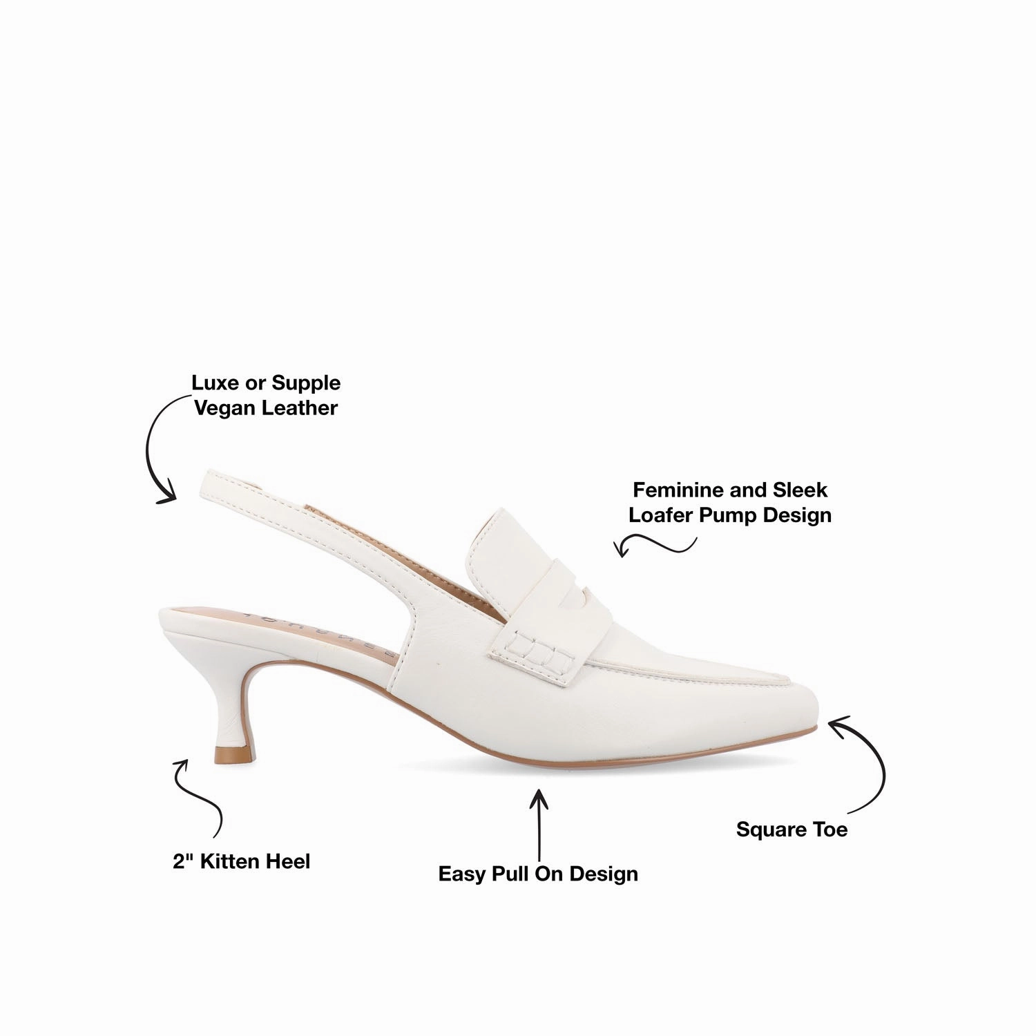 AMORY KITTEN HEEL LOAFERS IN VEGAN LEATHER IN WIDE Slingback High Heels