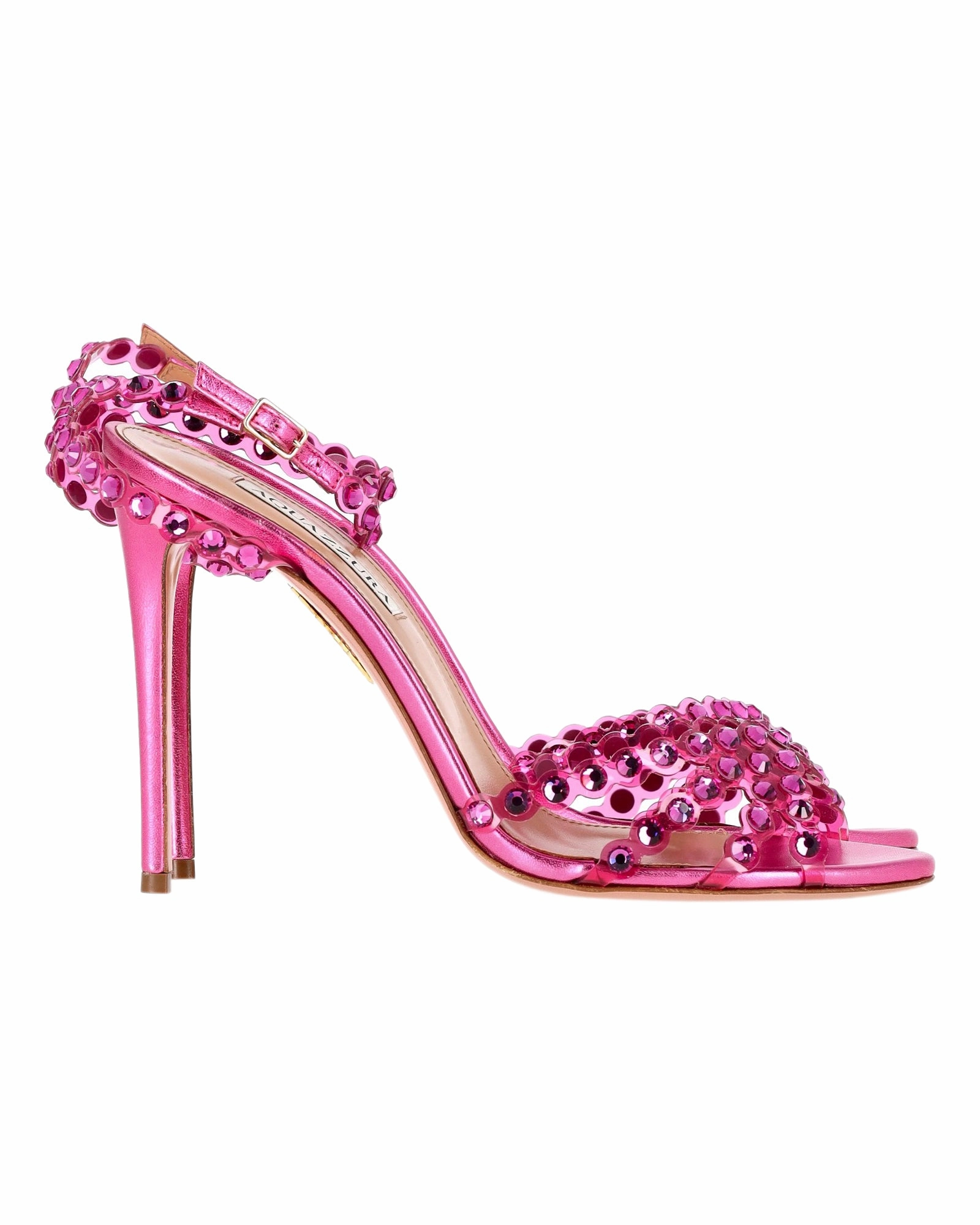 Hotel Jamaica Montego Bay Aquazzura Tequila Plexi Sandals 105 in Pink Leather