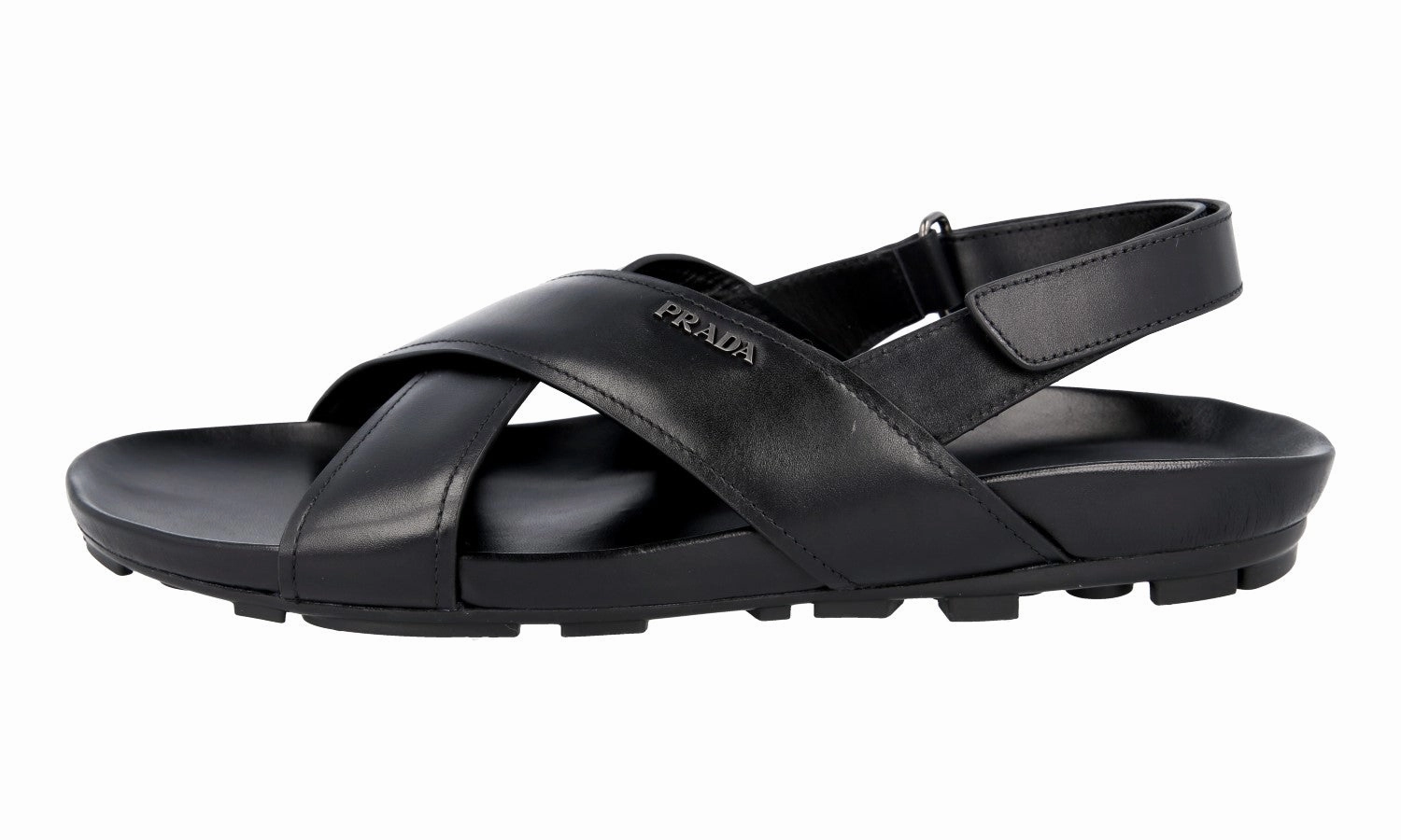 Prada Men's Black Leather Sandals 4X2919 Rhinestone Sandals