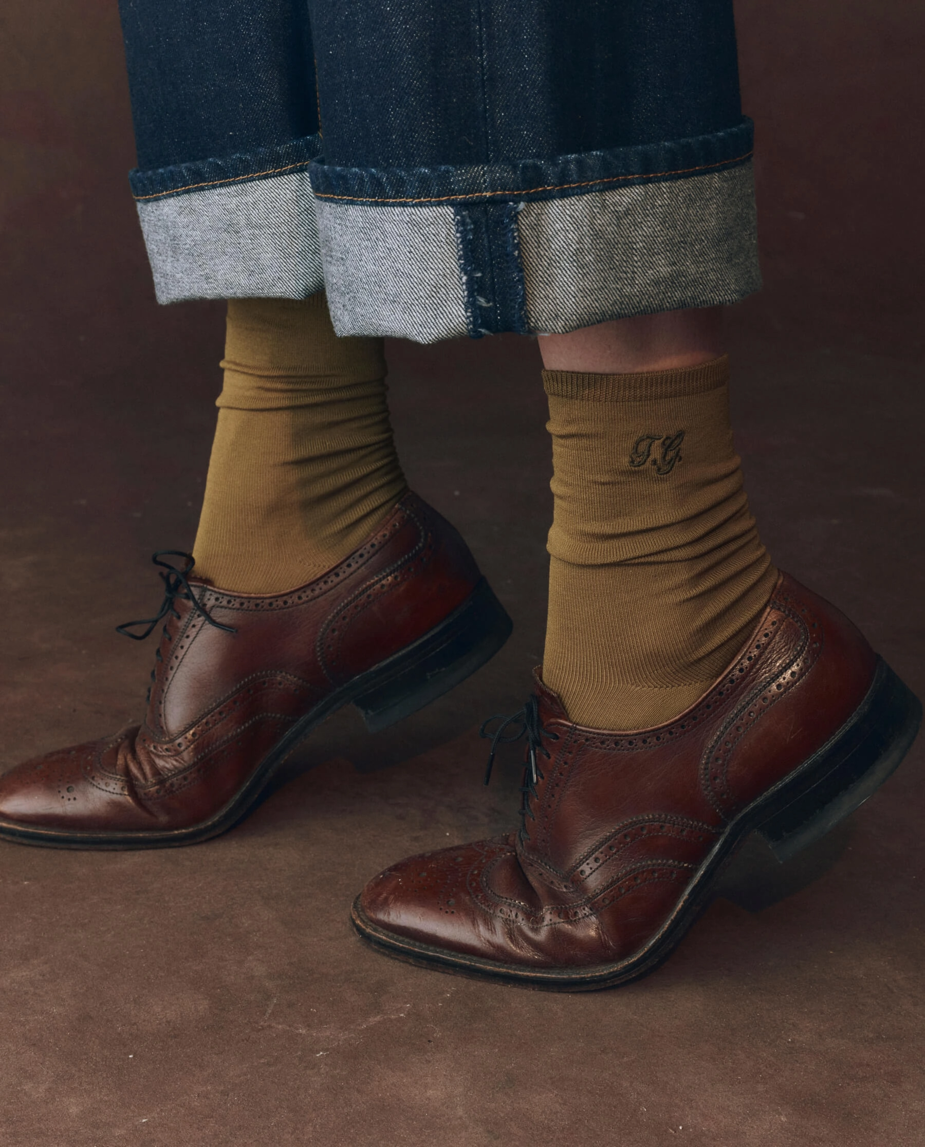 The Monogrammed Trouser Sock. -- Golden Ochre Best Platform Oxfords