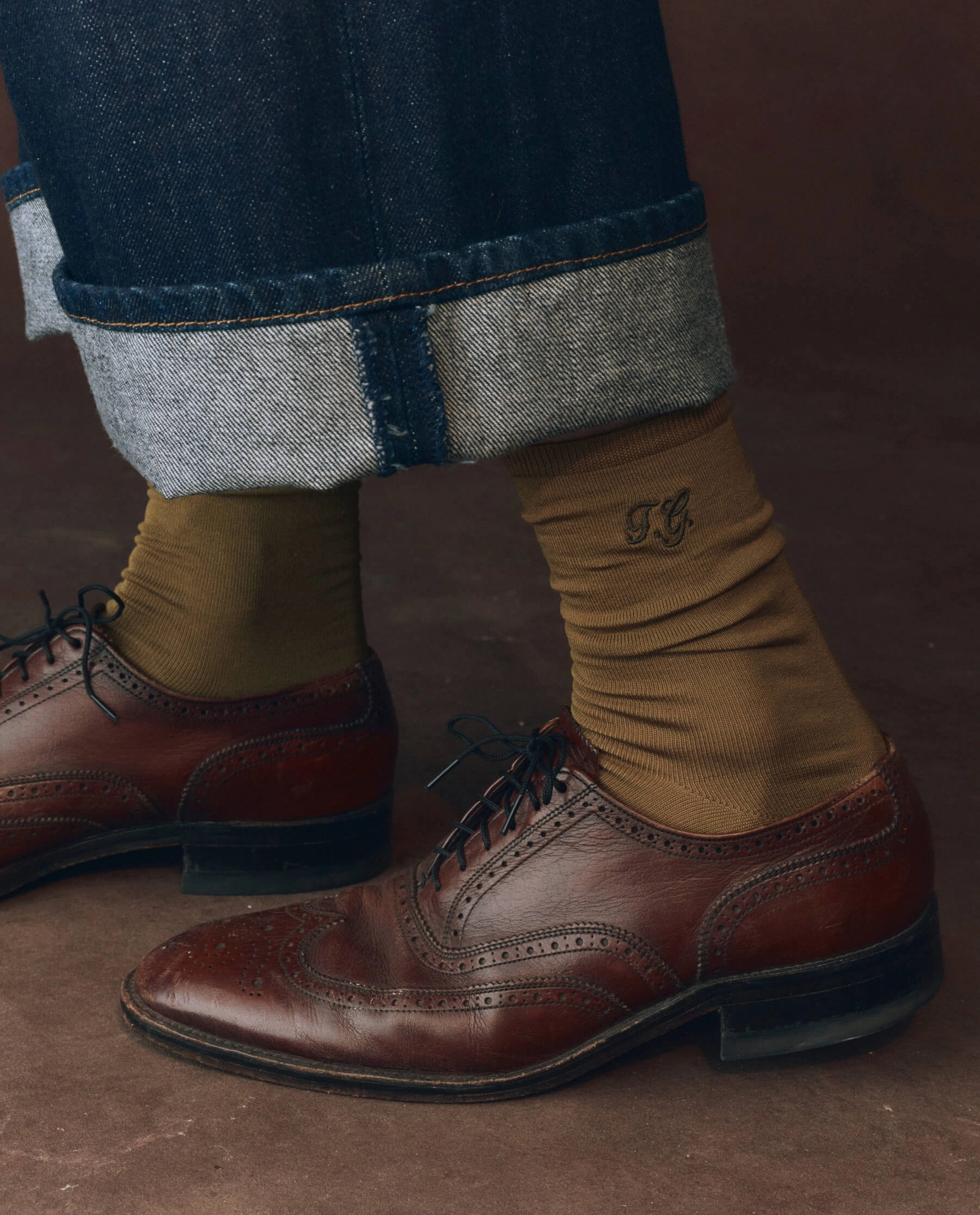 The Monogrammed Trouser Sock. -- Golden Ochre Pantofi Oxford