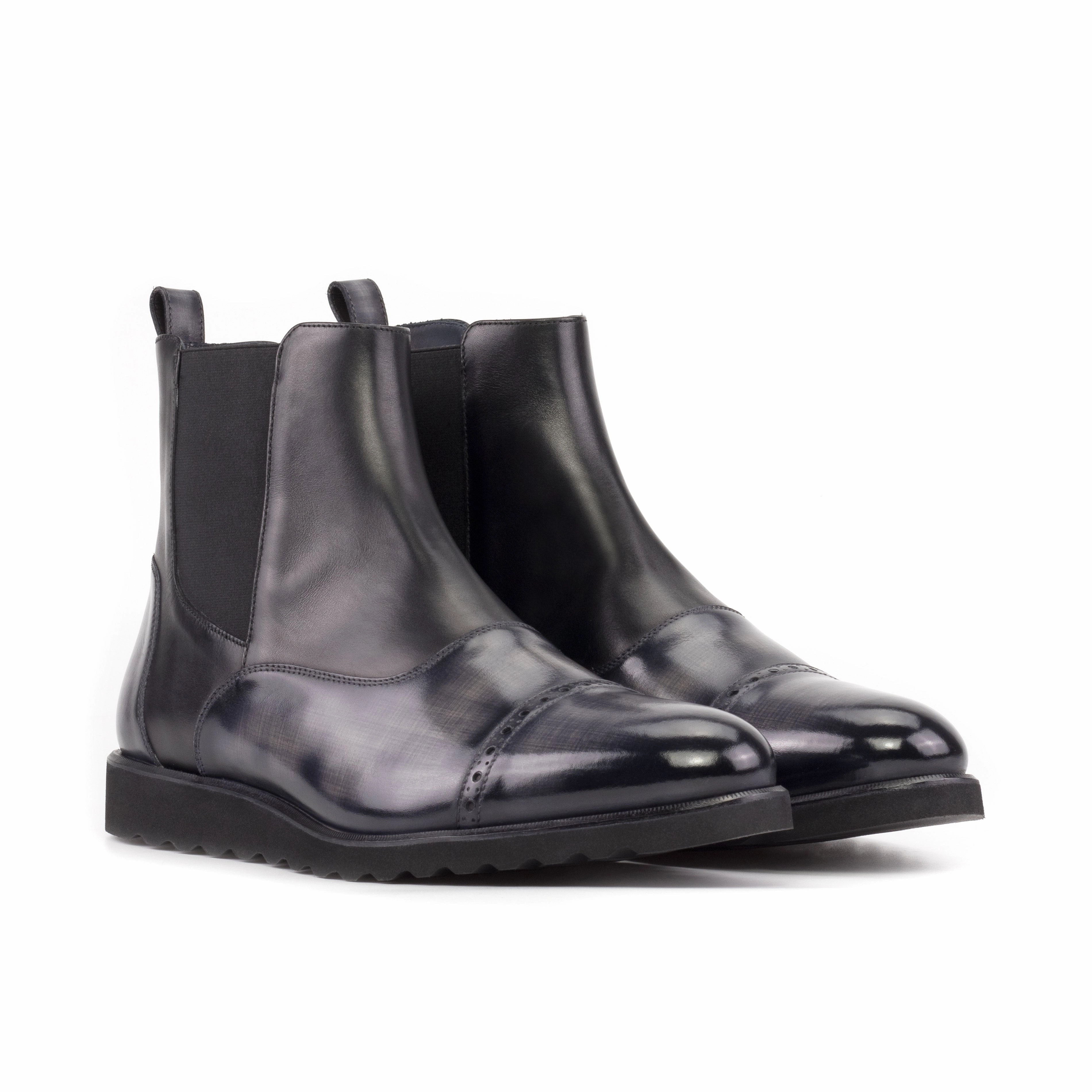 Chelsea Boots Zipper Black Calf & Grey Patina Chelsea Chunky Boots