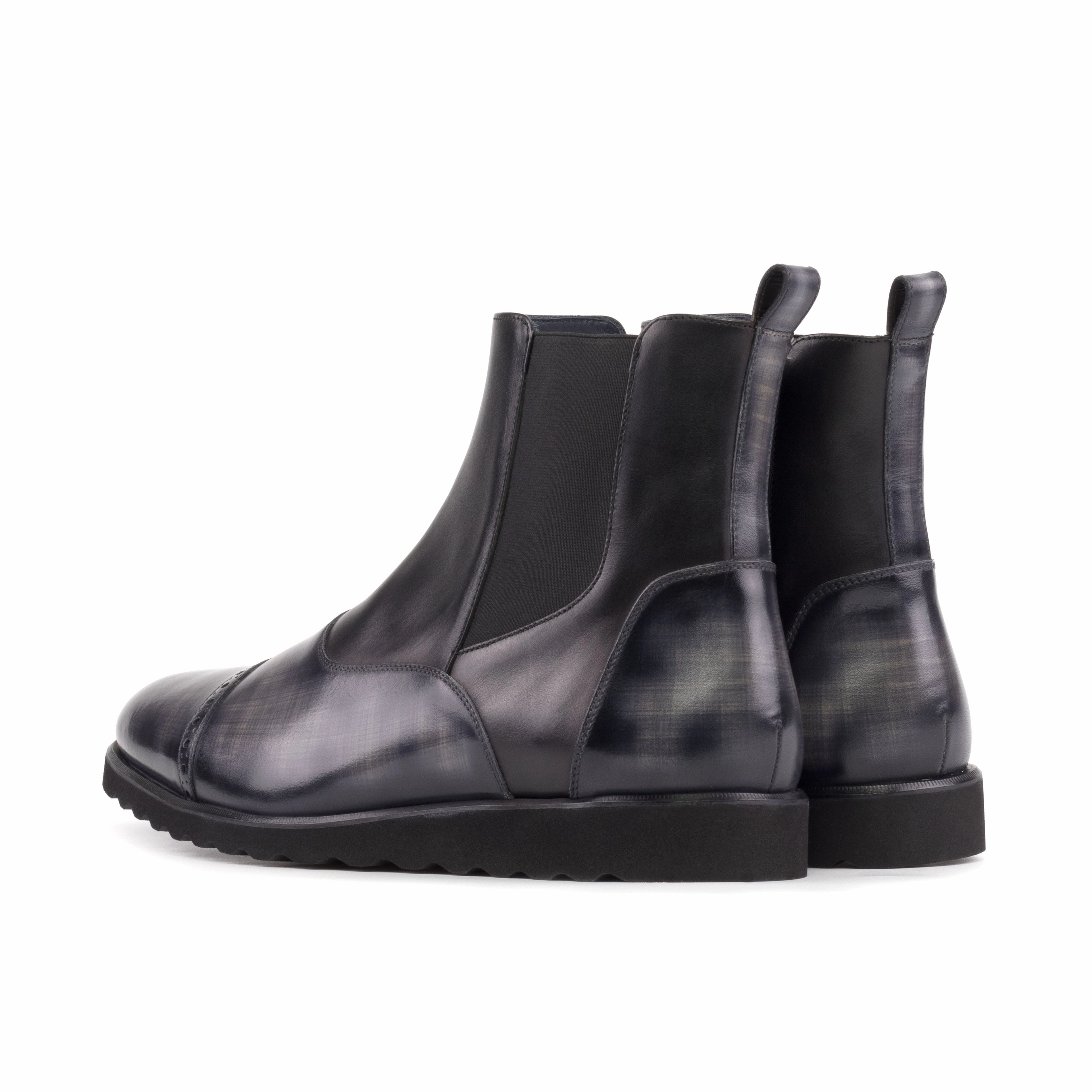 Chelsea Boots For Wide Calves Black Calf & Grey Patina Chelsea Chunky Boots