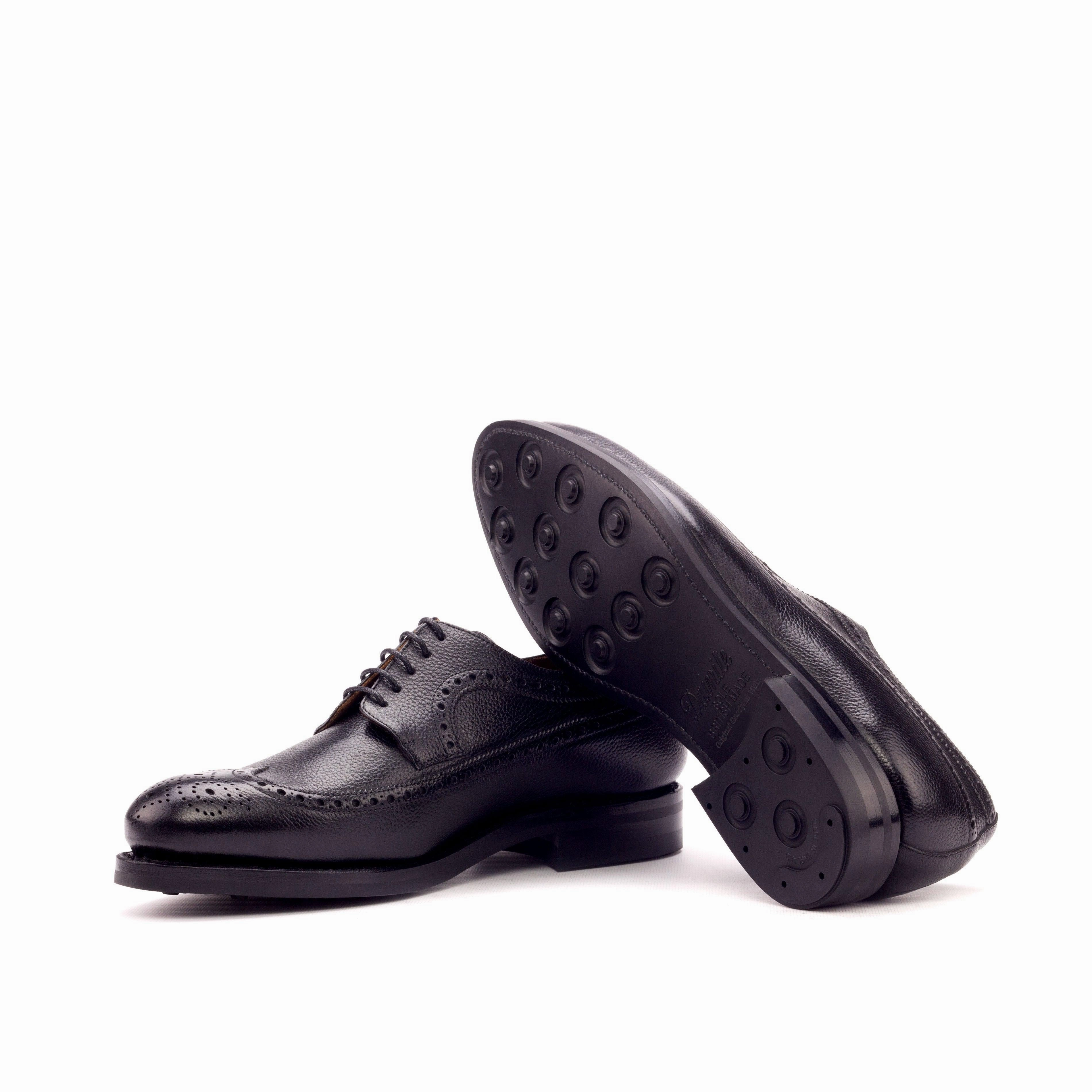 Casual Brogue Shoes Black Full Grain Leather Longwing Blucher