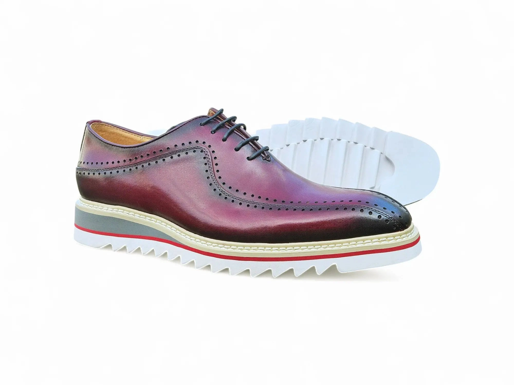 Burgundy Leather Lace-up in Bicycle Toe Cute Oxfords