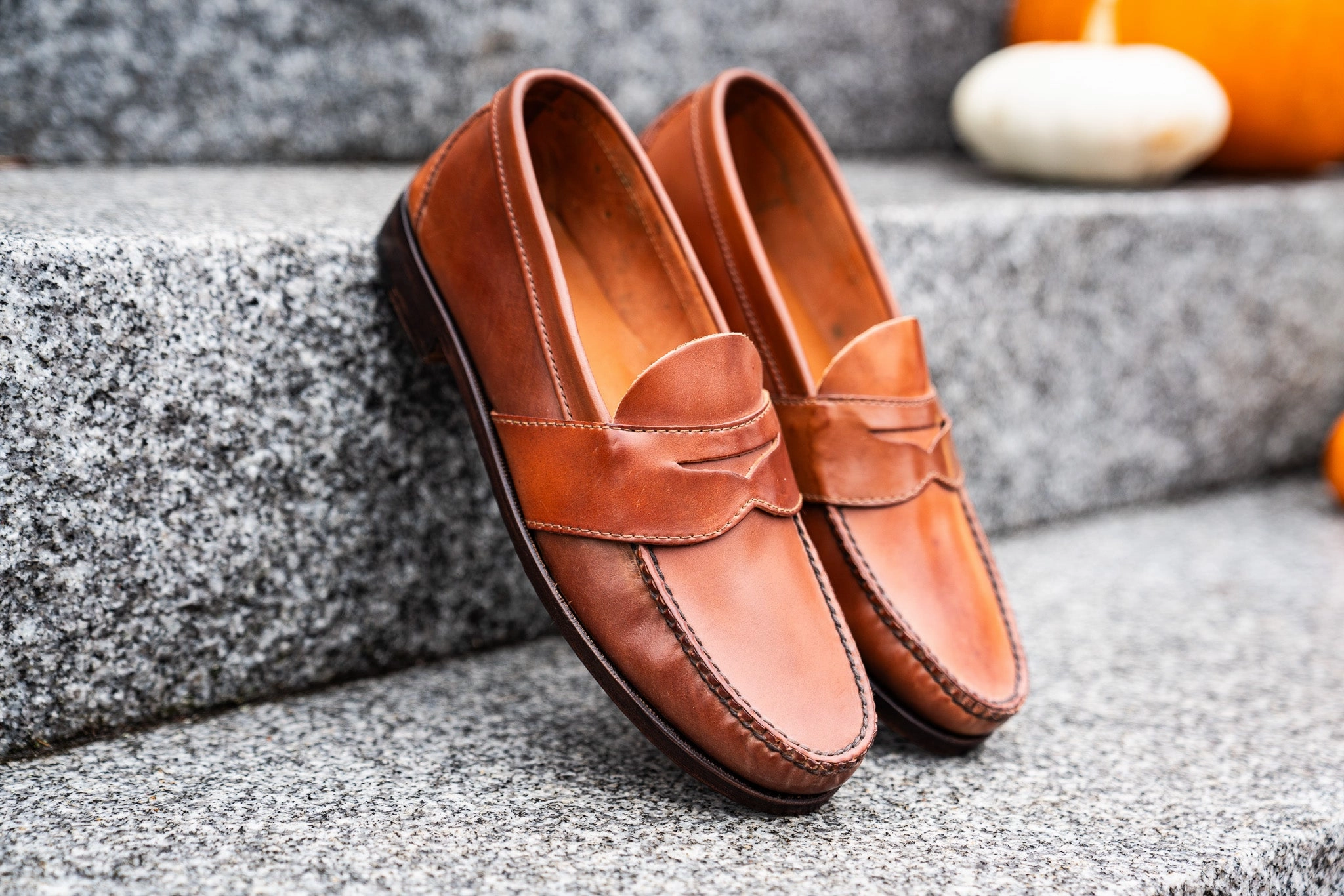 Brogue Loafers Blue Isle Weltline Penny Loafers - Whiskey Shell Cordovan