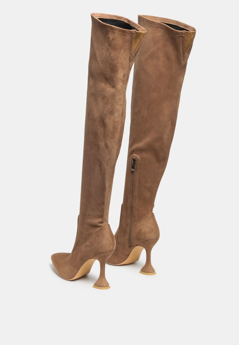 brandy faux suede over the knee high heeled boots Short Brown Boots