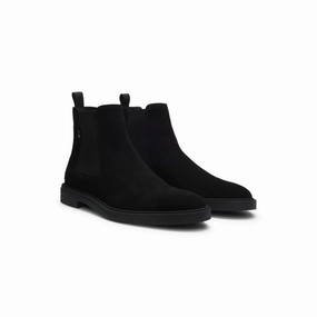 Chelsea Boots Cuffed Pants Suede Chelsea boots with signature stripe