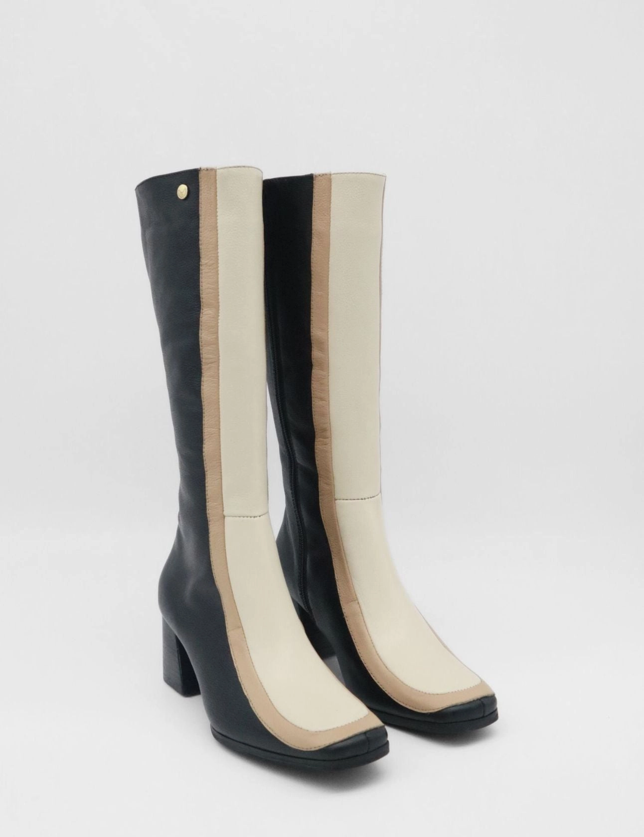 Knee High Trendy Boots Revival knee high boots in black & off white leather womens shoes