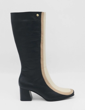 Revival knee high boots in black & off white leather womens shoes Ulana Knee High Boot