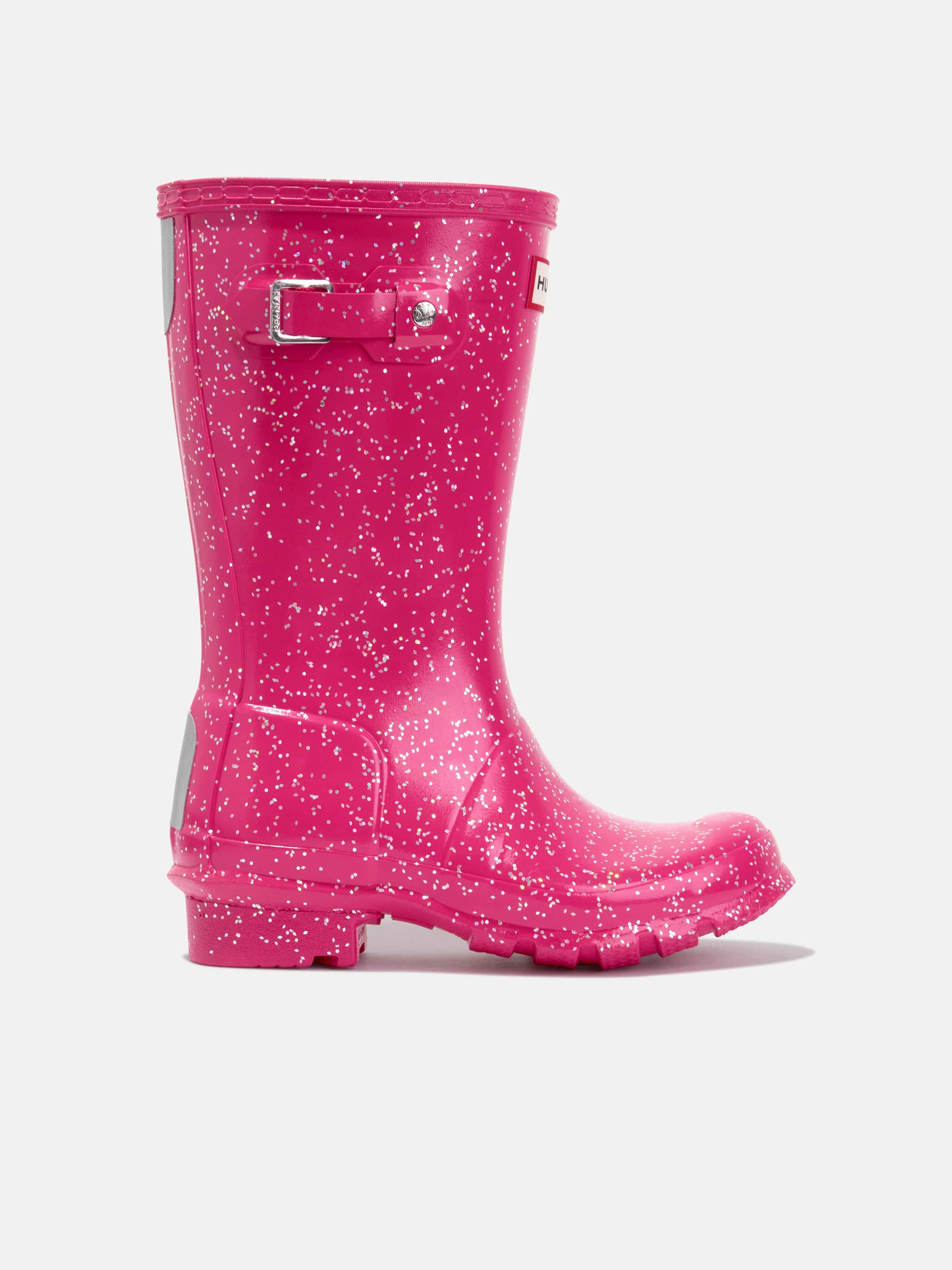 Heeled Tall Boots Hunter Girls Original Giant Glitter Wellingon Boots in Red