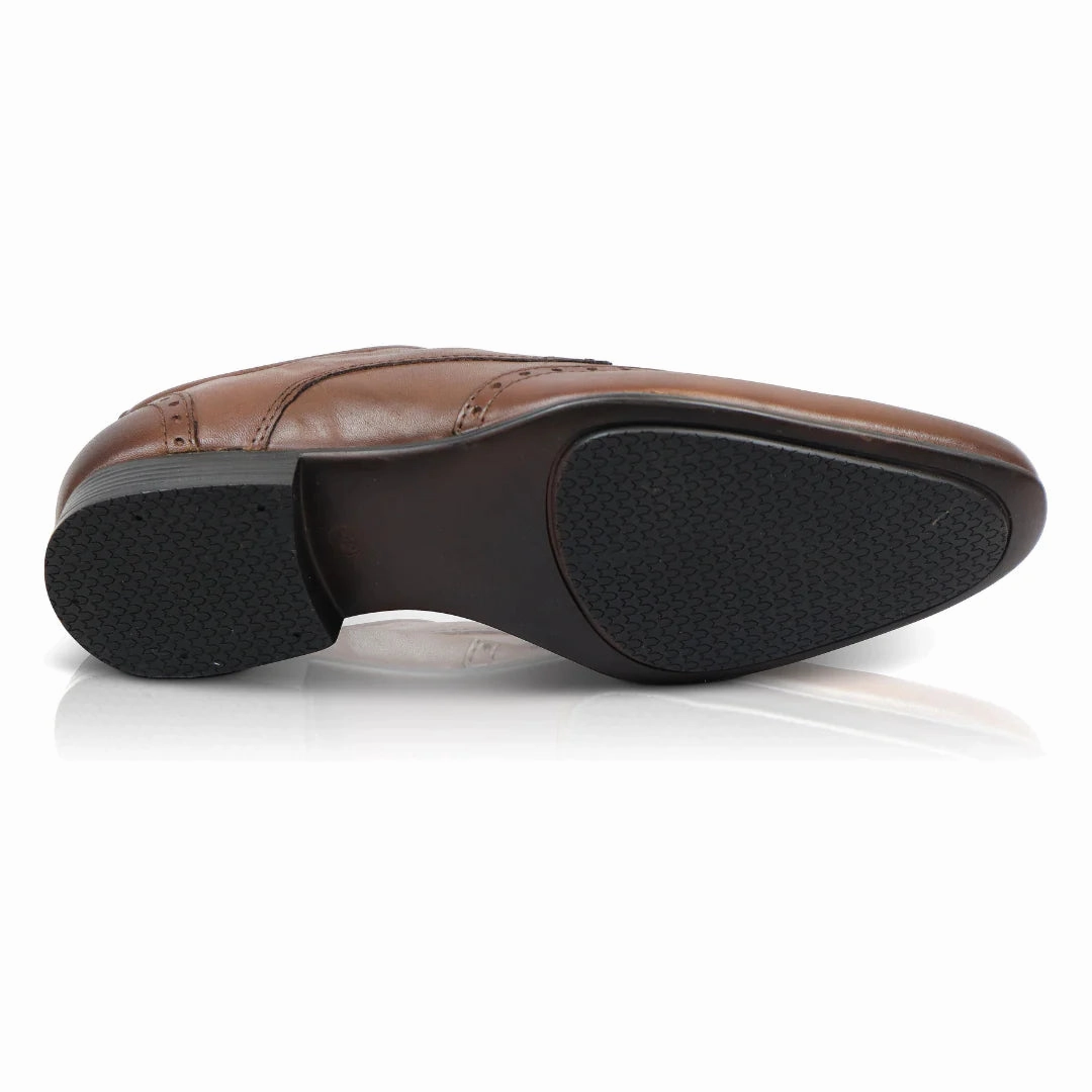 Beige Brogues Fleet Leather Smart Formal Leather Brogue Shoes - Brown