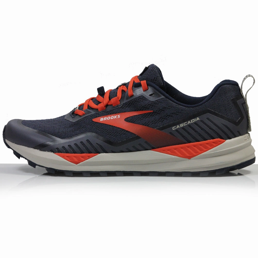 Brooks Cascadia 15 Men's Trail Shoe - Navy/Orange/Pelican Plantar Fascia Running Shoes