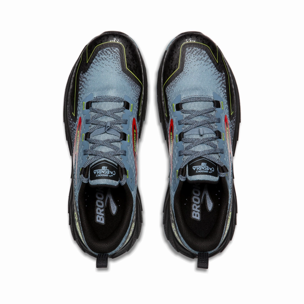Brooks Men's Cascadia 18 Sneaker in Citadel/Ebony/Lime Trail Running Shoes Barefoot