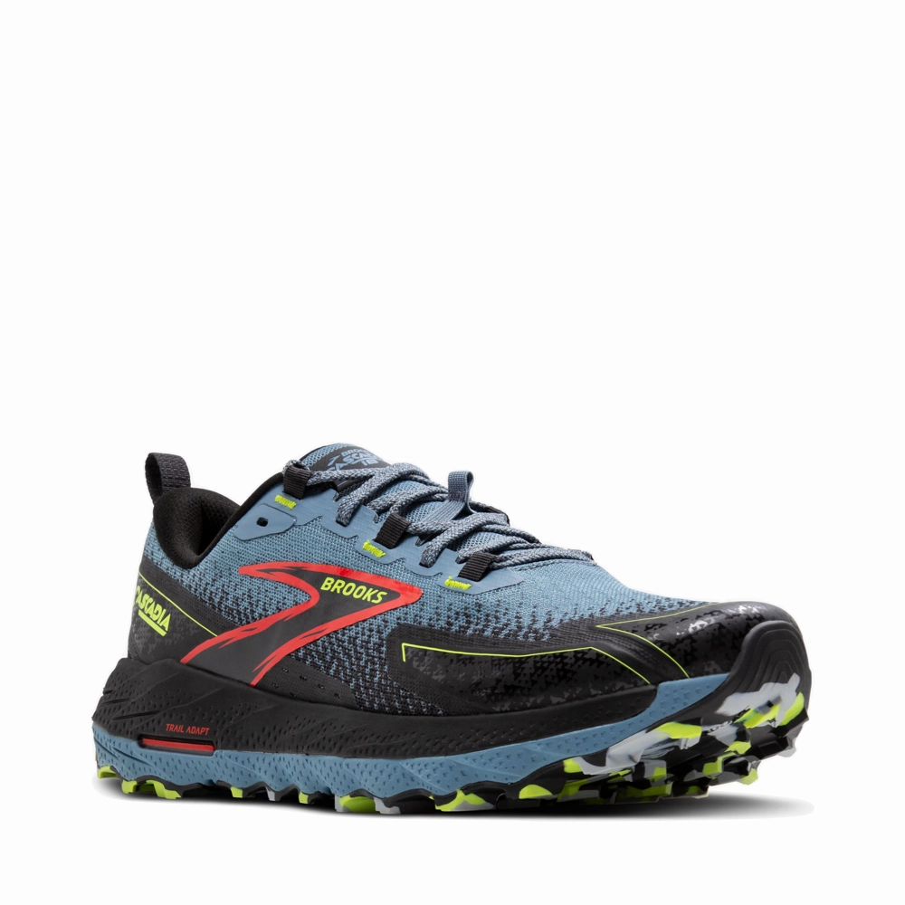 Trail Shoes Meaning Brooks Men's Cascadia 18 Sneaker in Citadel/Ebony/Lime