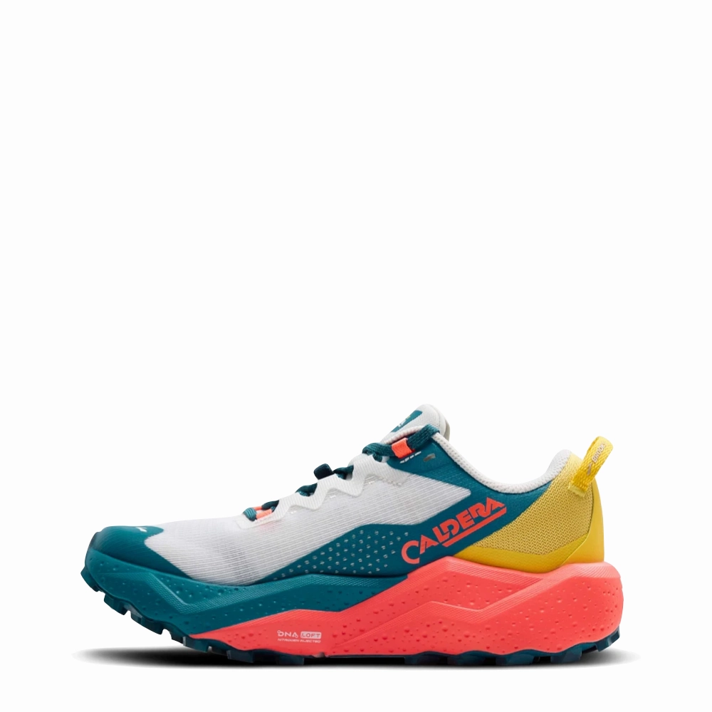 Brooks Women's Caldera 8 Sneaker in Bit of Blue/Quince/Flame Pegasus Trail 2 Trail Running Shoe
