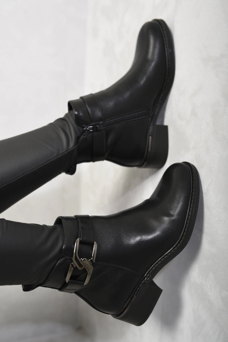 Buckle Side Zipper Closure Ankle Boots Outfits For High Knee Boots
