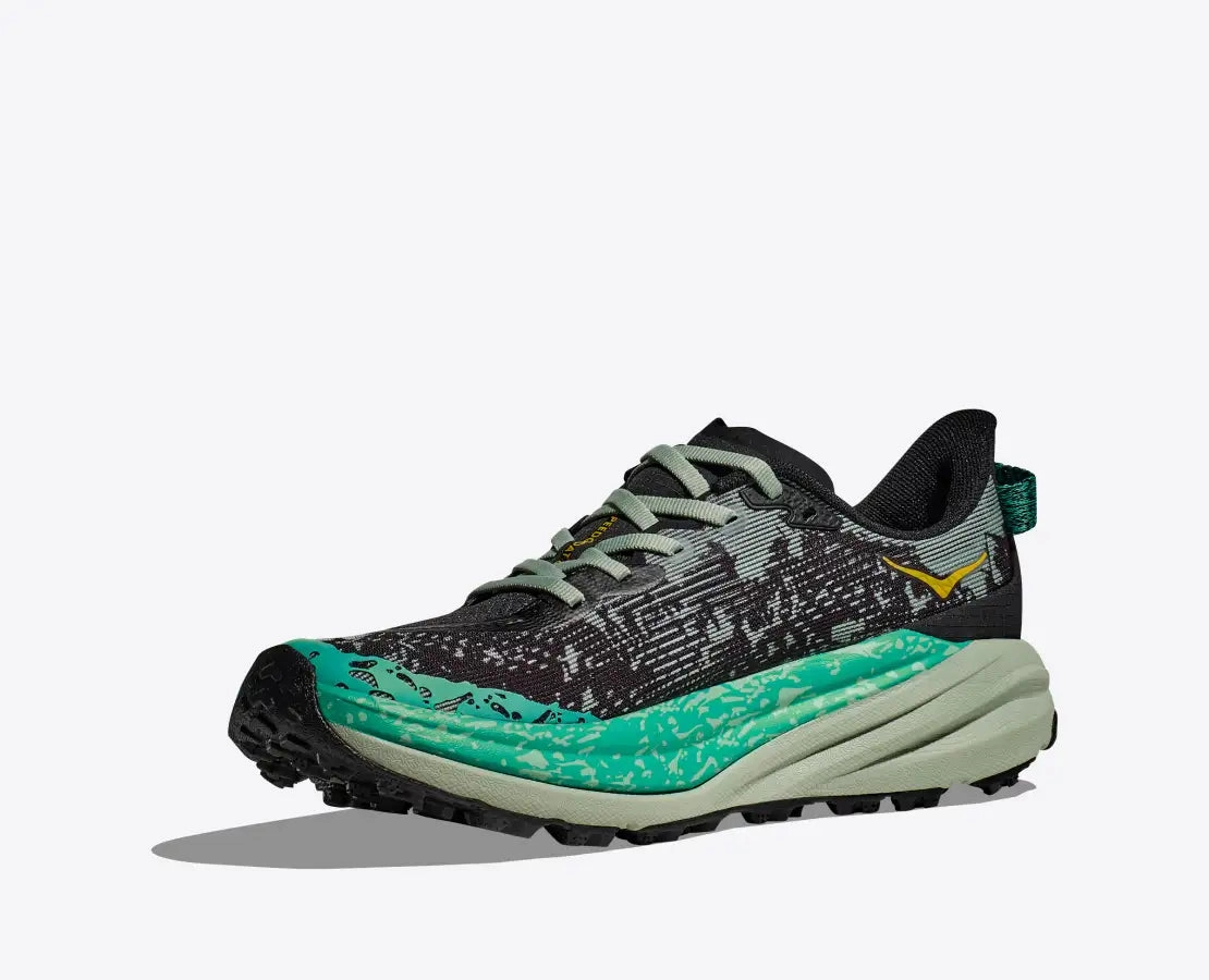 Hoka Womens Speedgoat 6 - Black/Aloe Vera (1147811-BLVR) Best Camp Shoes For Appalachian Trail