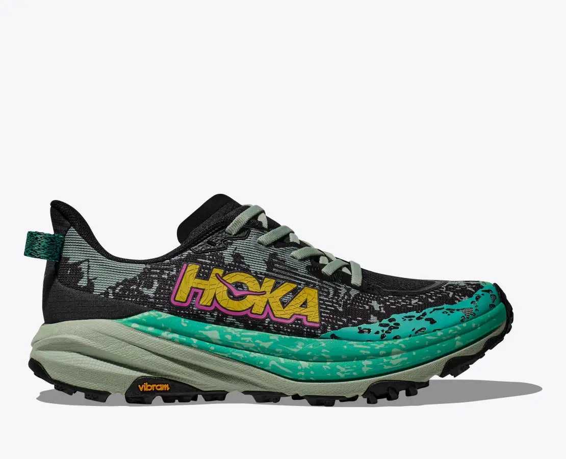 Mule Shoe Trail Hoka Womens Speedgoat 6 - Black/Aloe Vera (1147811-BLVR)