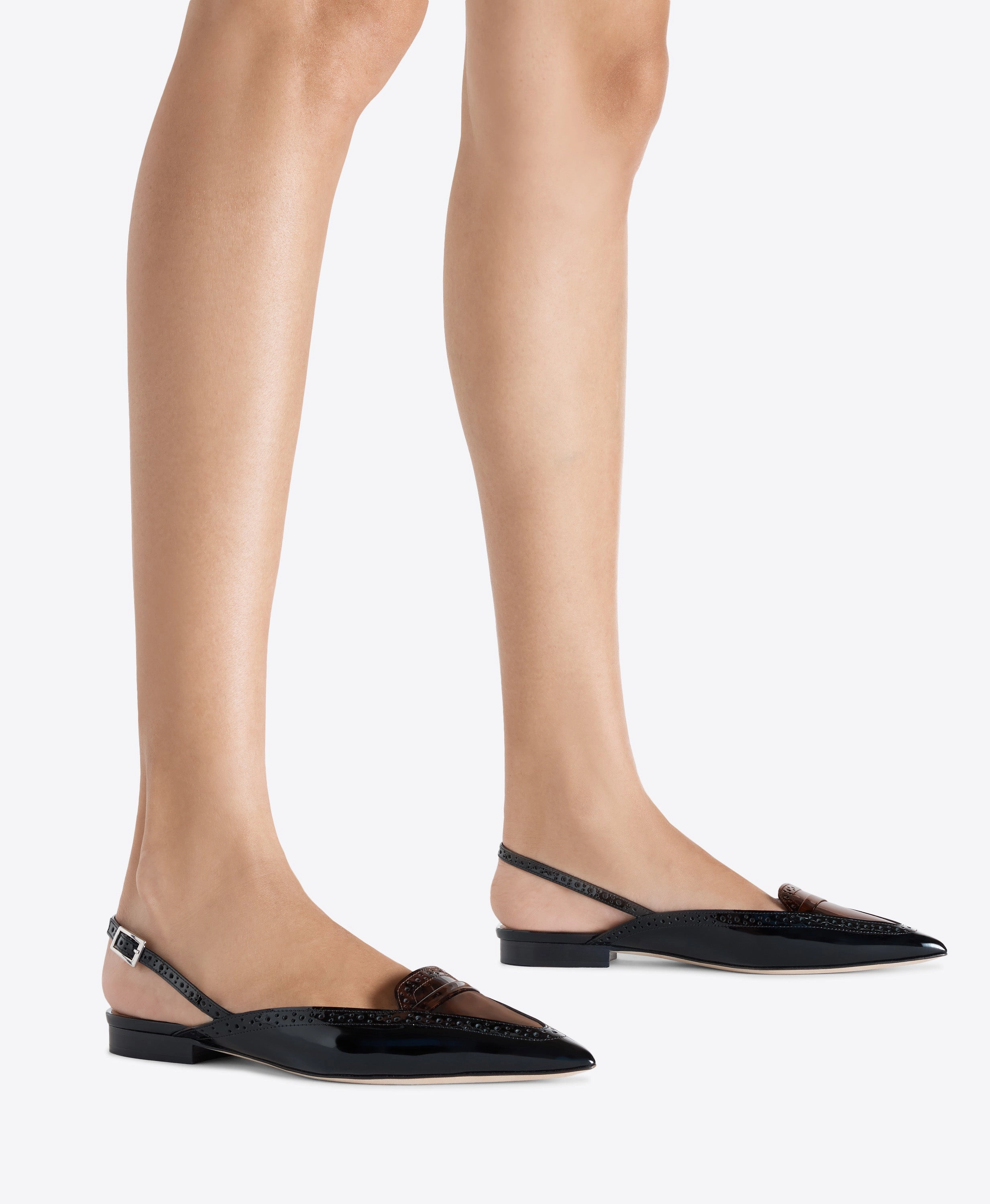 Laurie Black & Leopard Patent Flat Slingbacks Hobbs Brogues