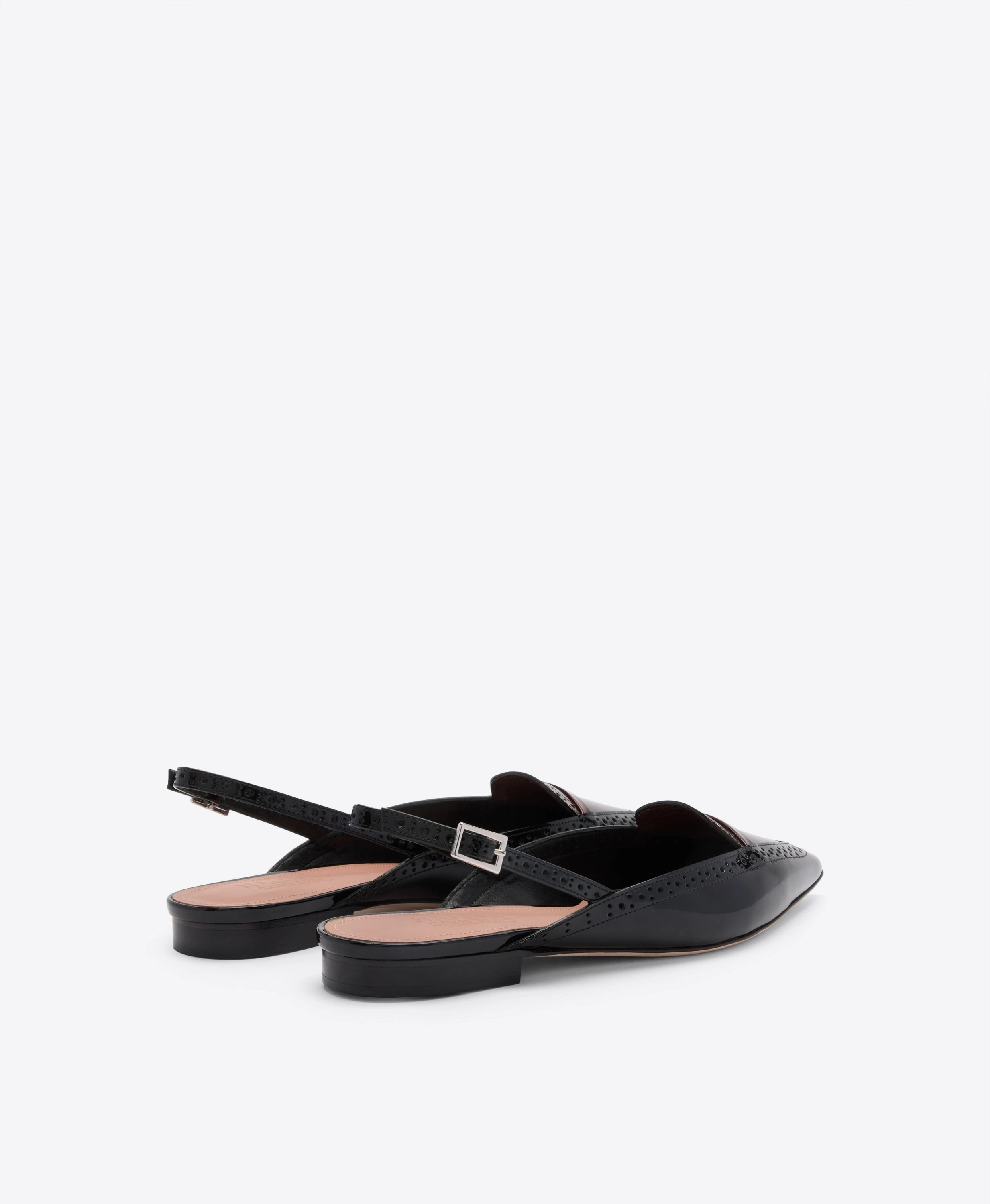 Schuh Raffe Brogues Laurie Black & Leopard Patent Flat Slingbacks