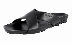 Open Toe Platform Sandals Prada Men's Black Leather Sandals 4X2207