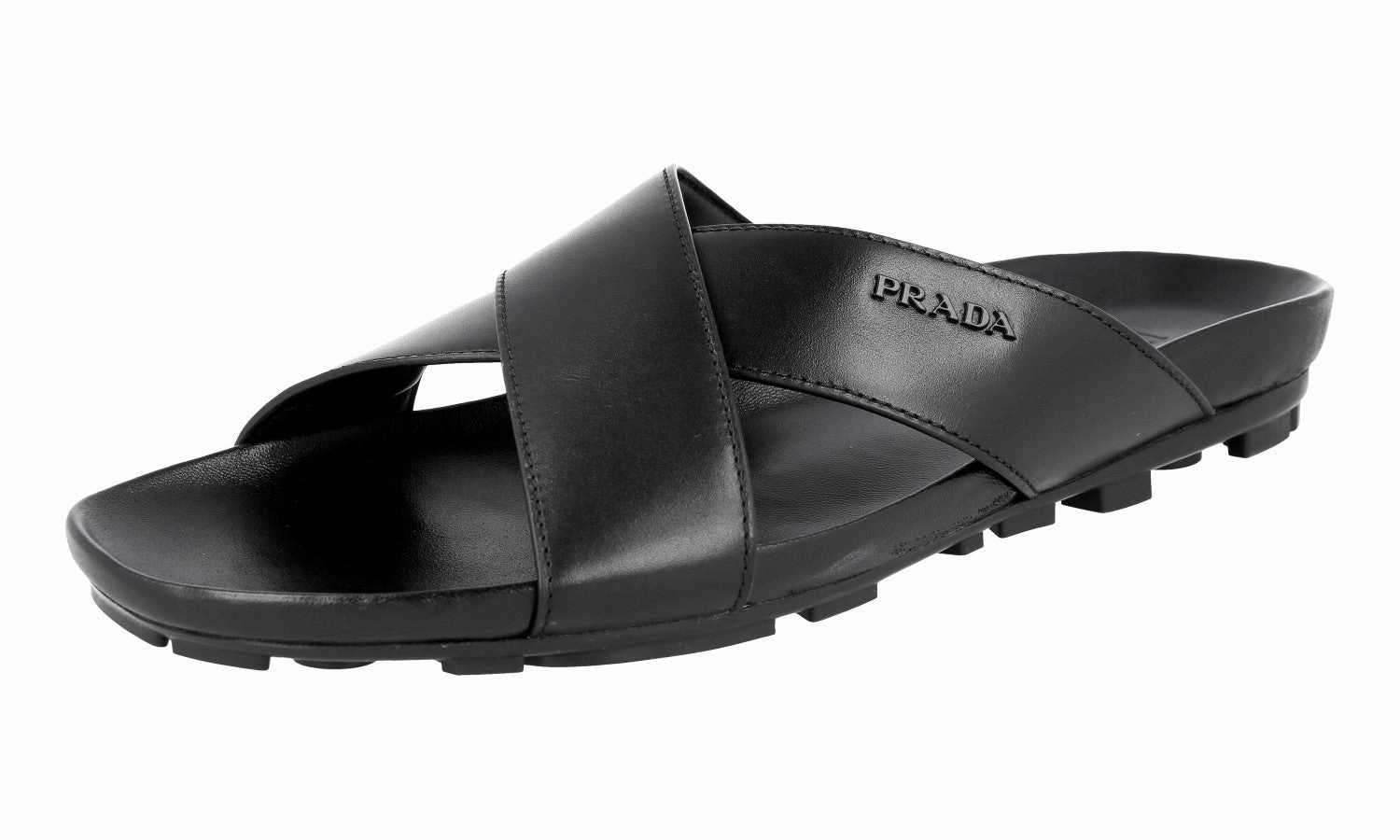Wedge Heel Peep Toe Sandals Prada Men's Black Leather Sandals 4X2207